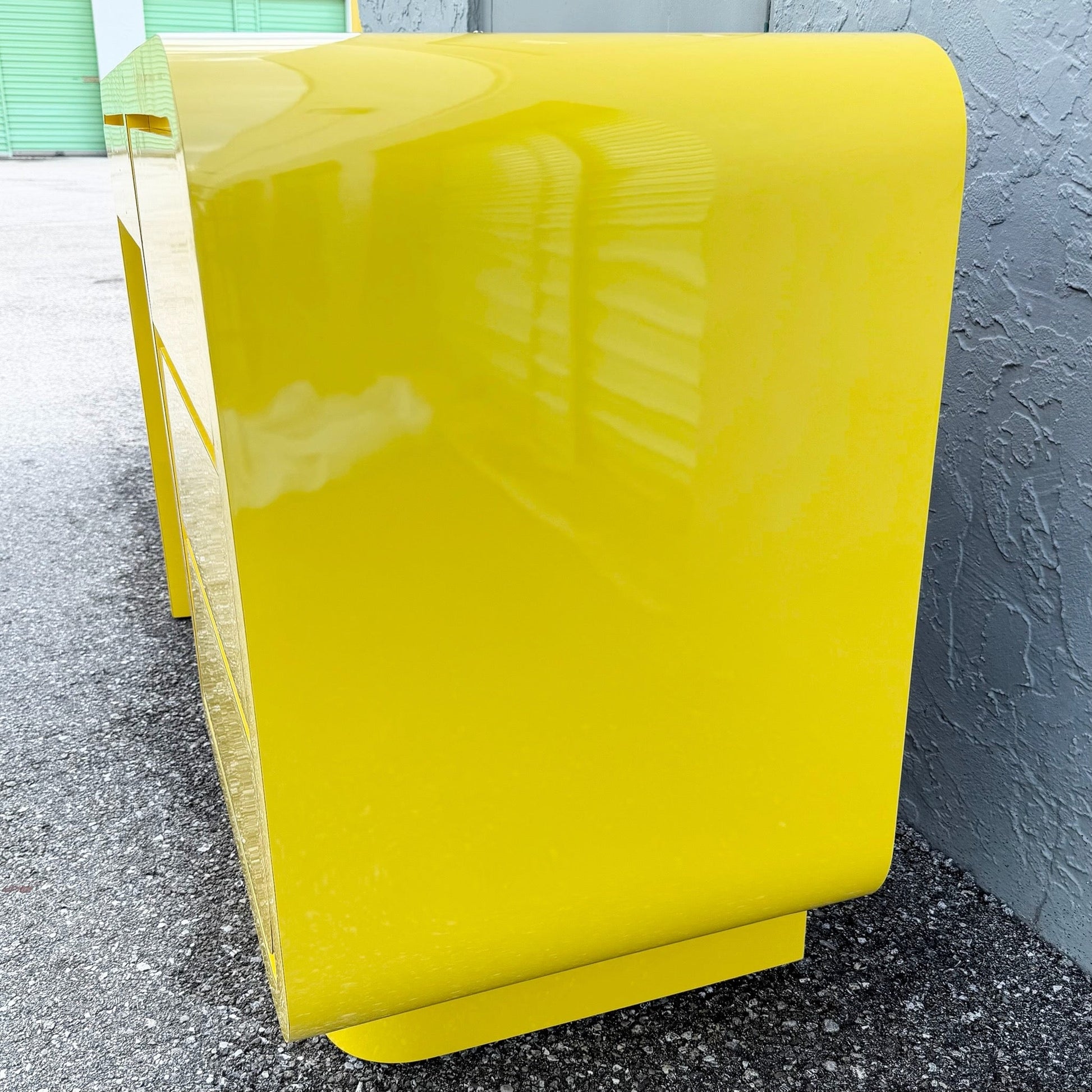 Postmodern Yellow Gloss Laminate Waterfall Desk Dolphin & Flamingo