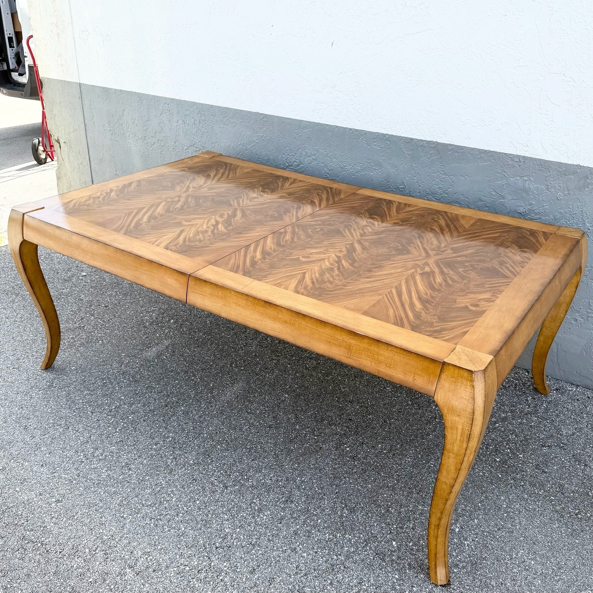 French Provisional Burlwood Extendable Dining Table by Century Furniture Dolphin & Flamingo