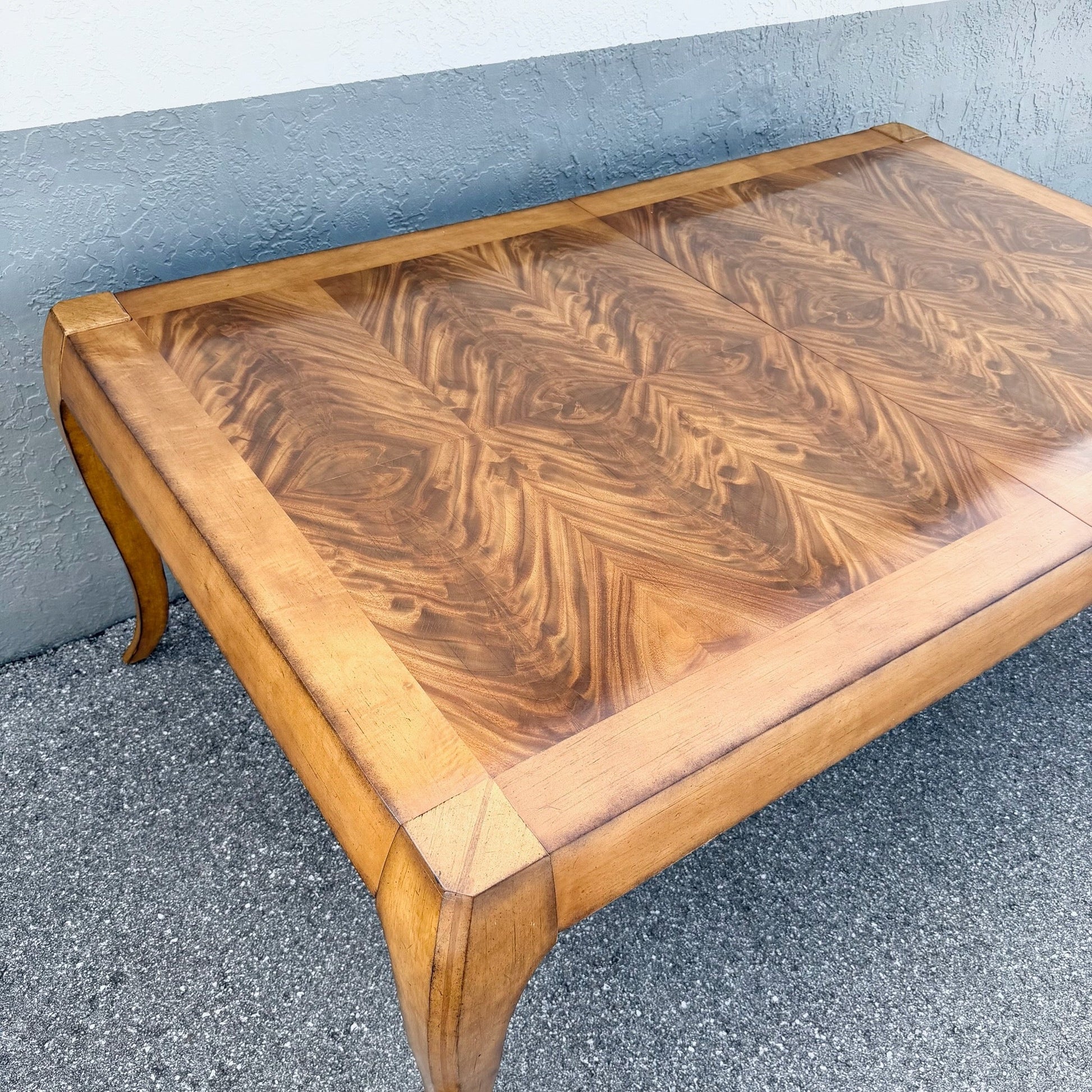 French Provisional Burlwood Extendable Dining Table by Century Furniture Dolphin & Flamingo