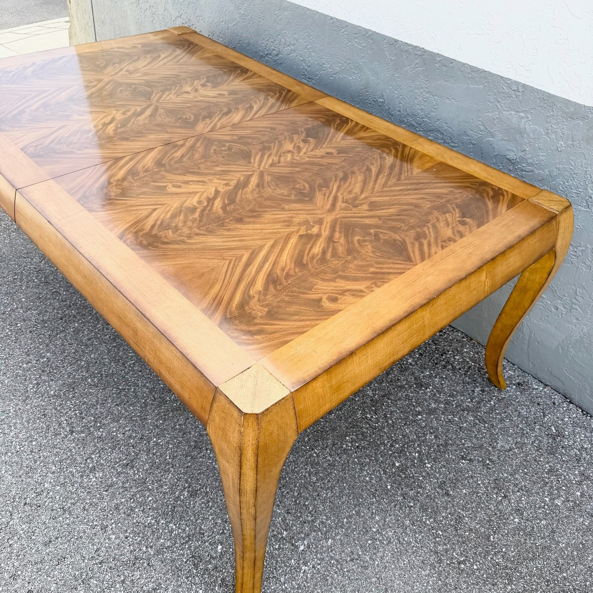 French Provisional Burlwood Extendable Dining Table by Century Furniture Dolphin & Flamingo