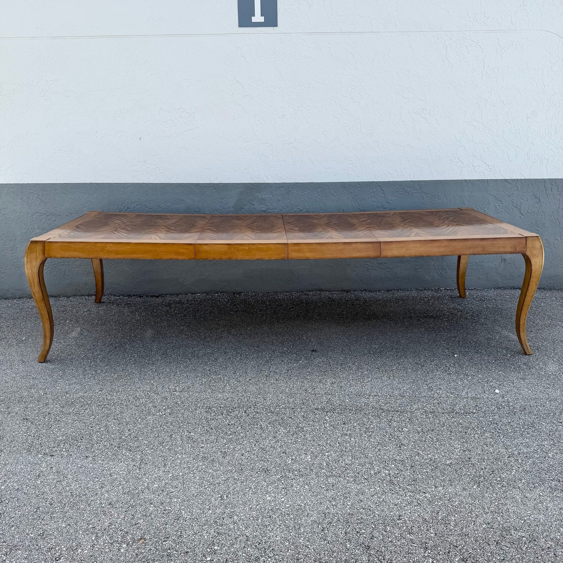 French Provisional Burlwood Extendable Dining Table by Century Furniture Dolphin & Flamingo