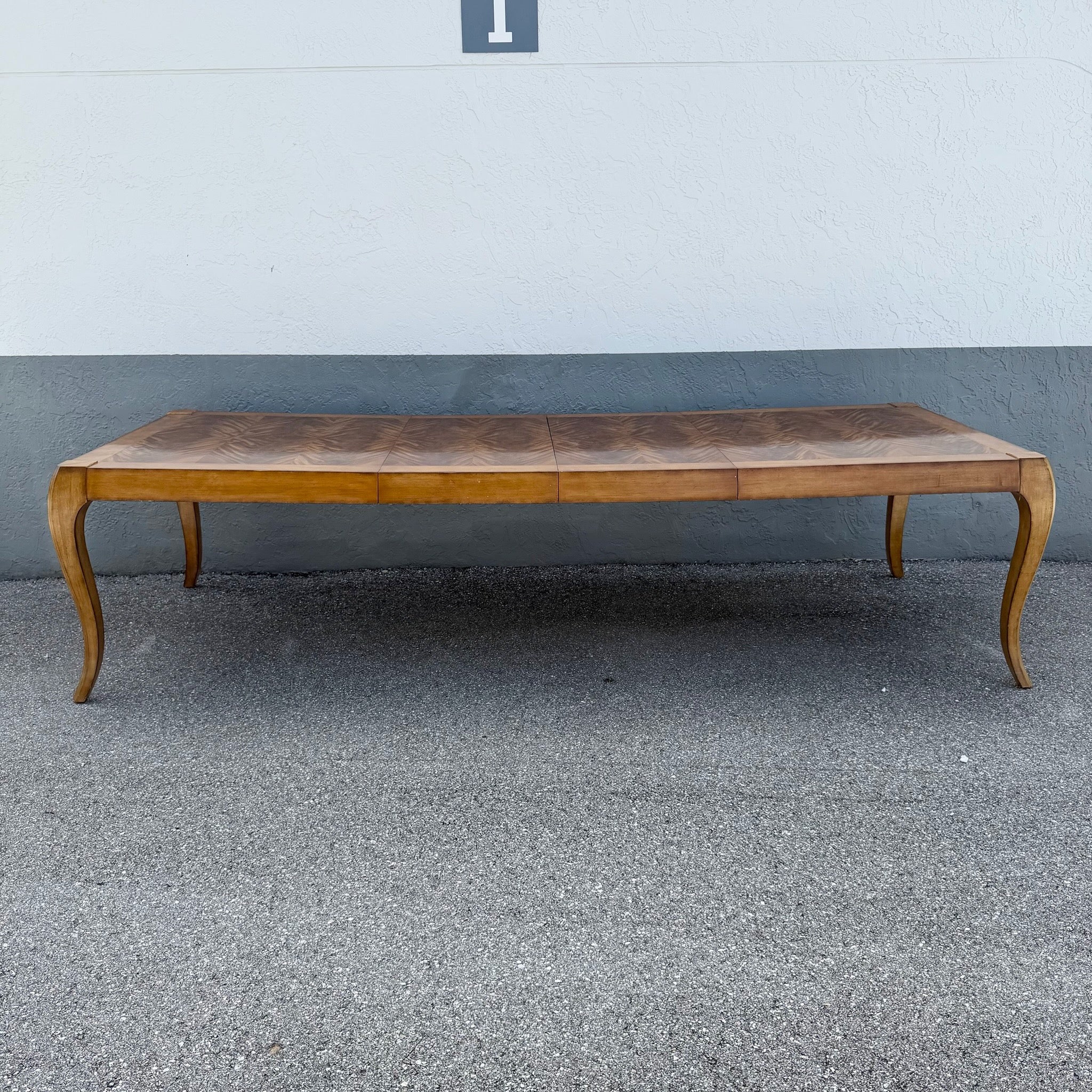 French Provisional Burlwood Extendable Dining Table by Century Furniture Dolphin & Flamingo