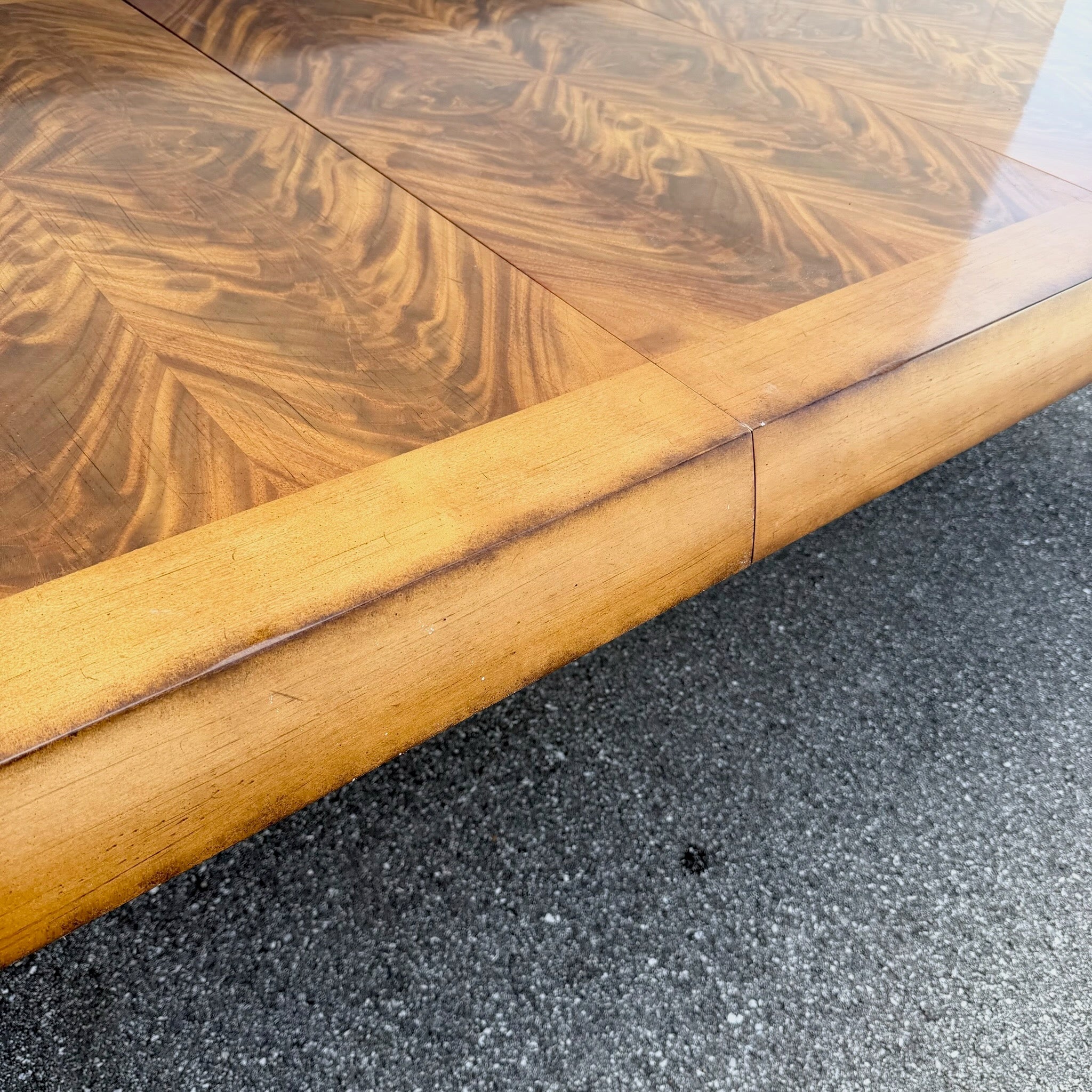 French Provisional Burlwood Extendable Dining Table by Century Furniture Dolphin & Flamingo