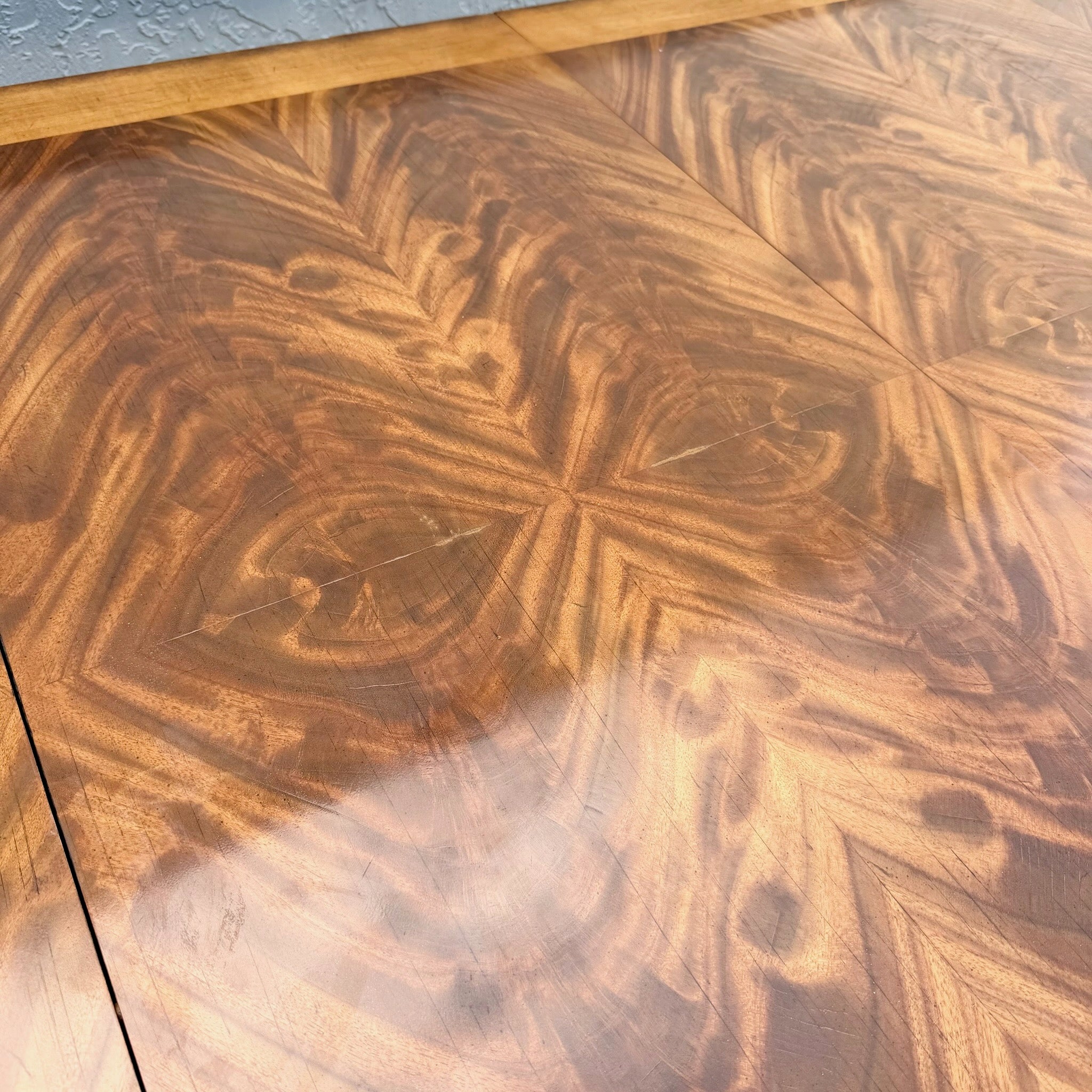 French Provisional Burlwood Extendable Dining Table by Century Furniture Dolphin & Flamingo