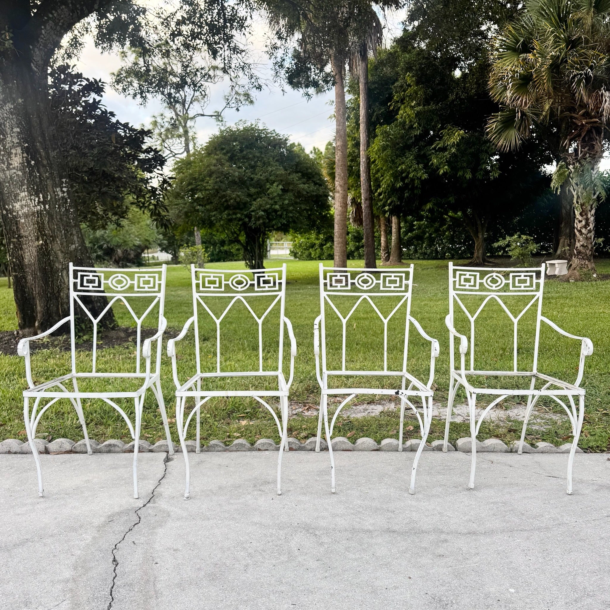 Mid Century Aluminum Outdoor Dining Chairs - Set of 4 No Cushions