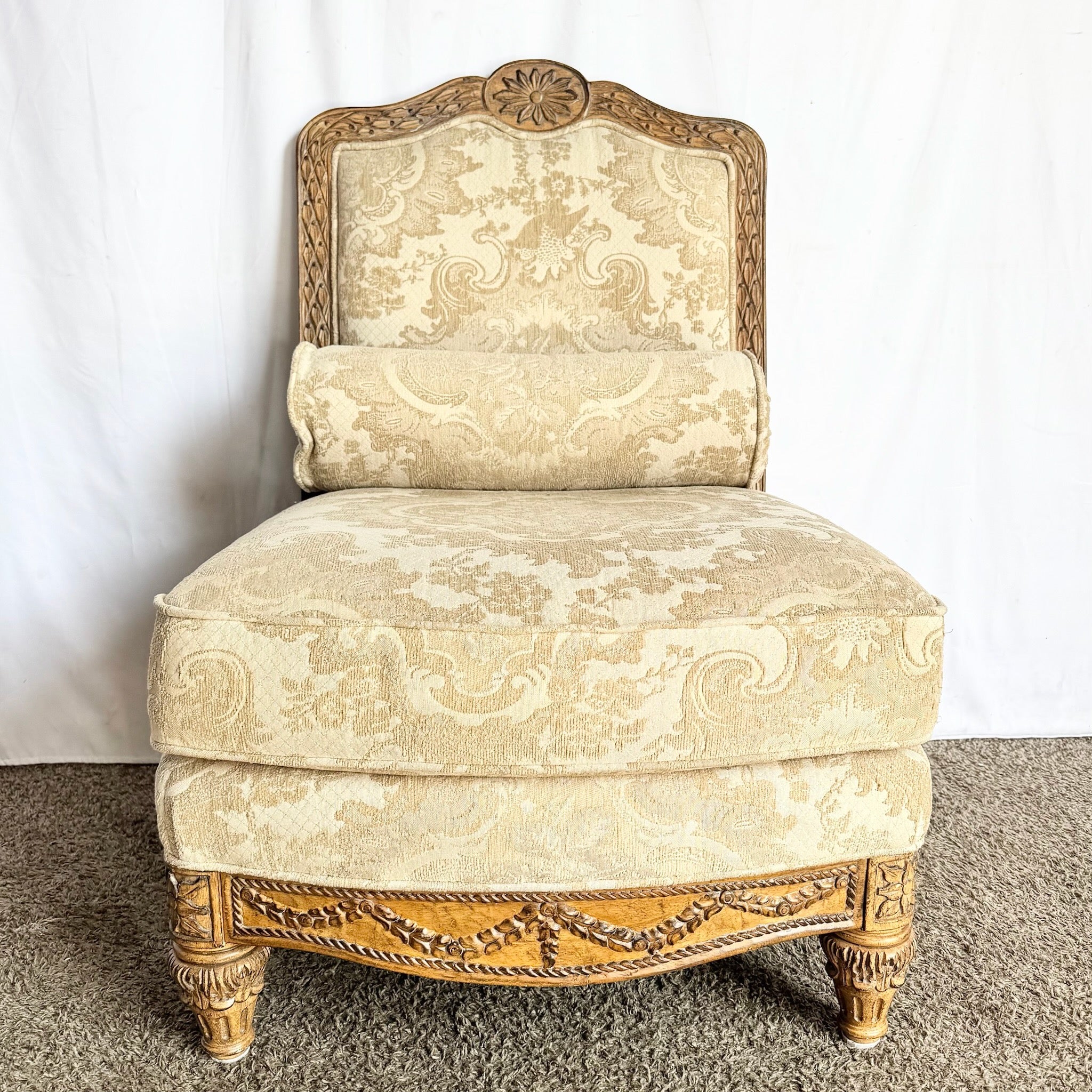 French Provincial Armless Upholstered Lounge Chair by Schnadig