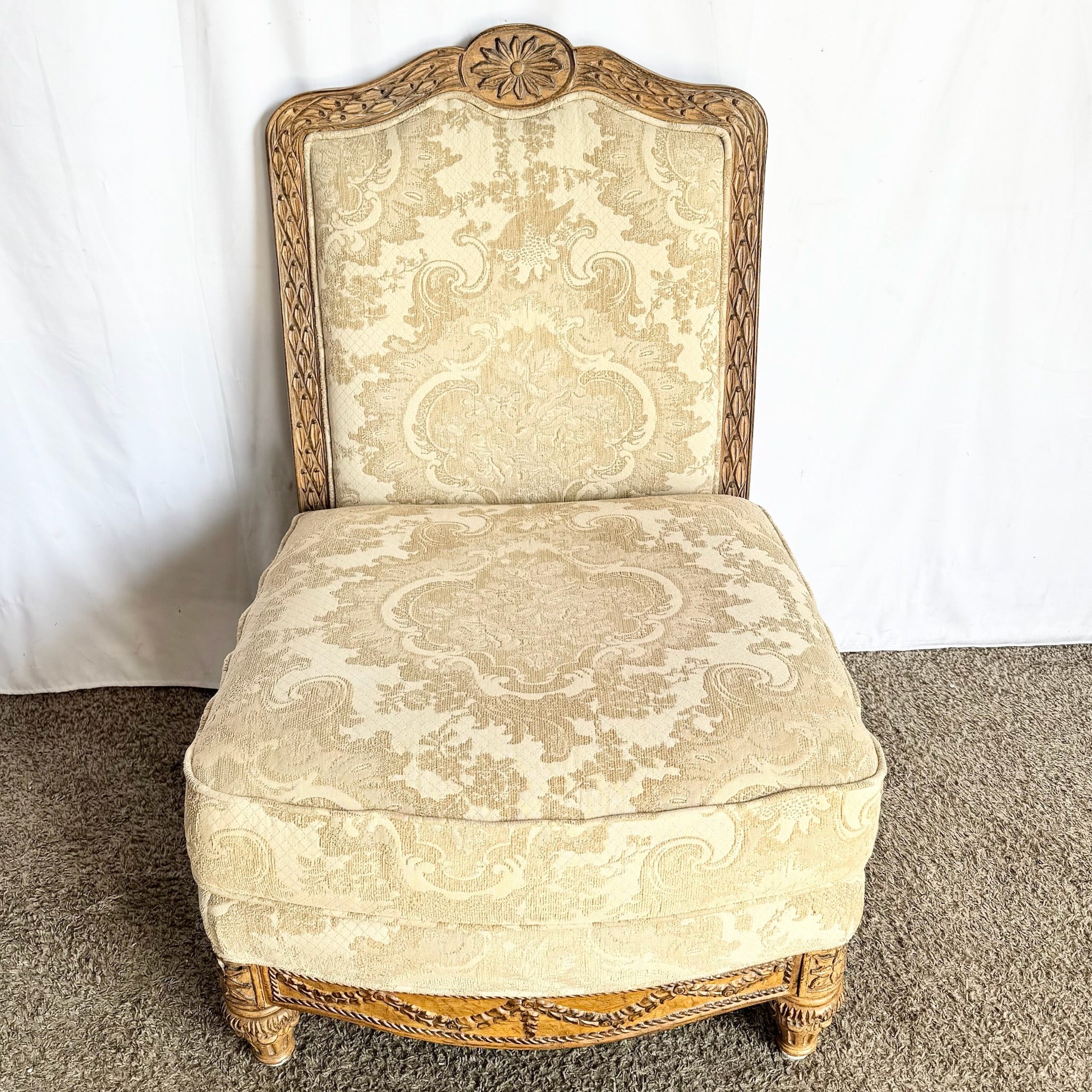 French Provincial Armless Upholstered Lounge Chair by Schnadig