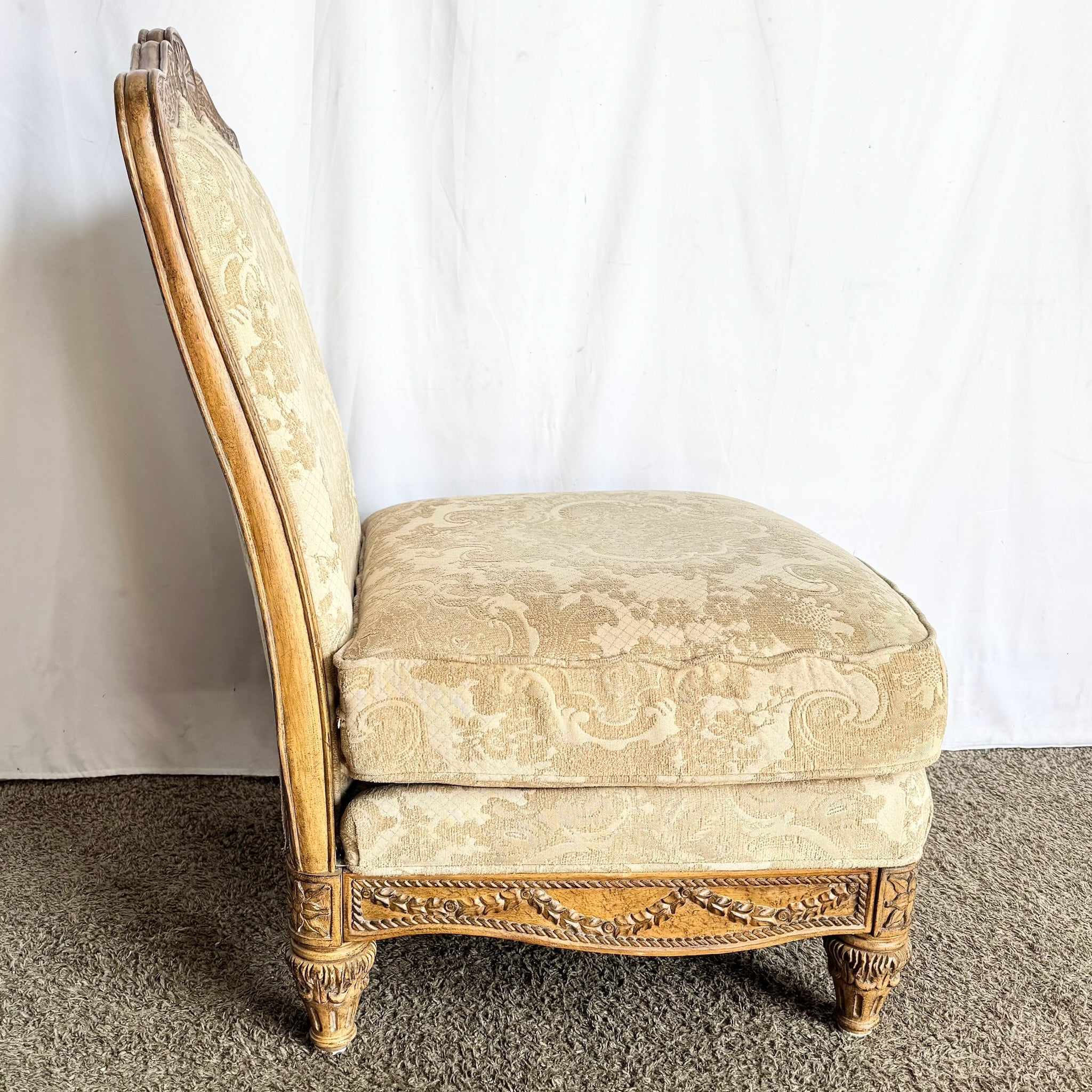 French Provincial Armless Upholstered Lounge Chair by Schnadig
