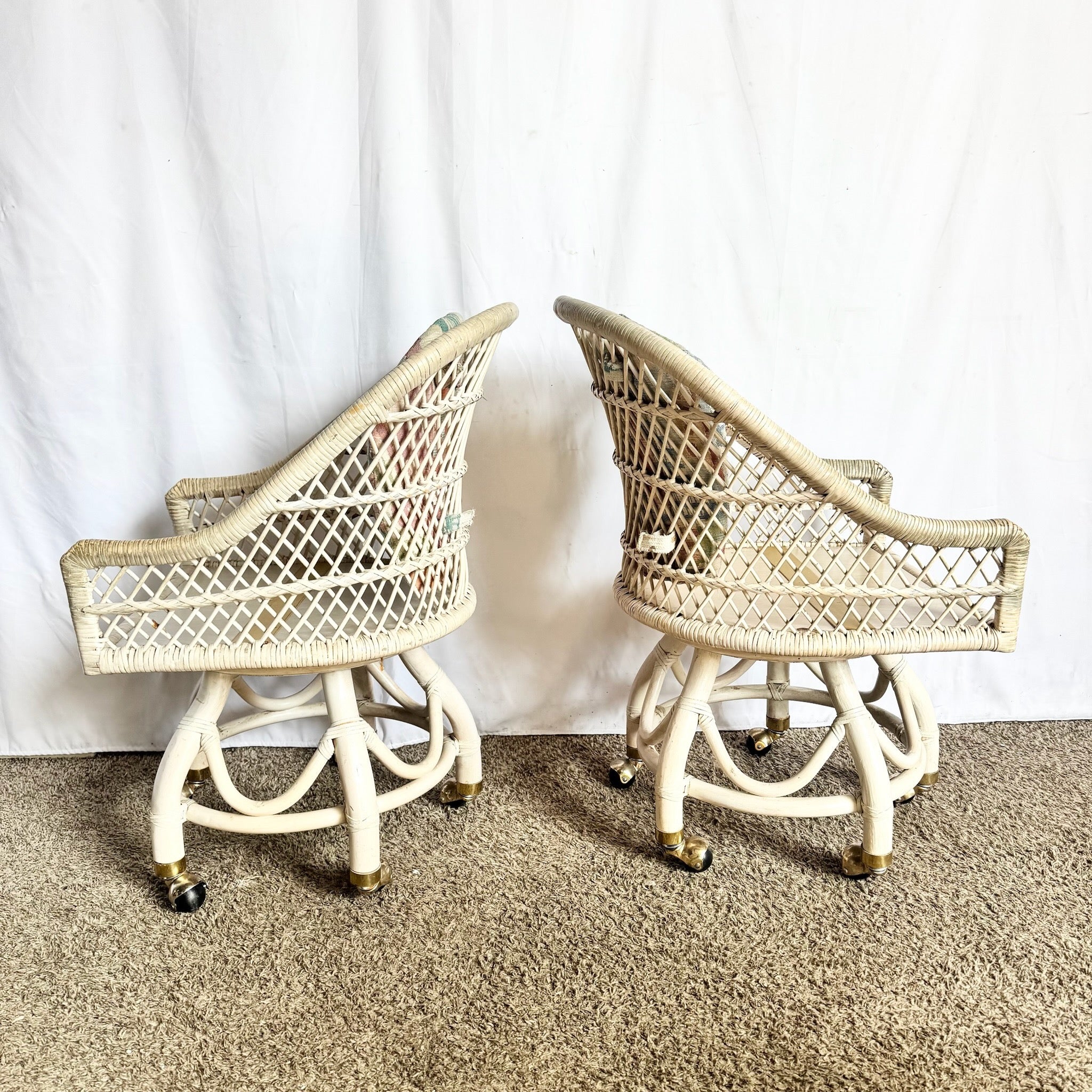 Boho Chic Beige Buri Rattan Swivel Dining Chairs - Set of 4