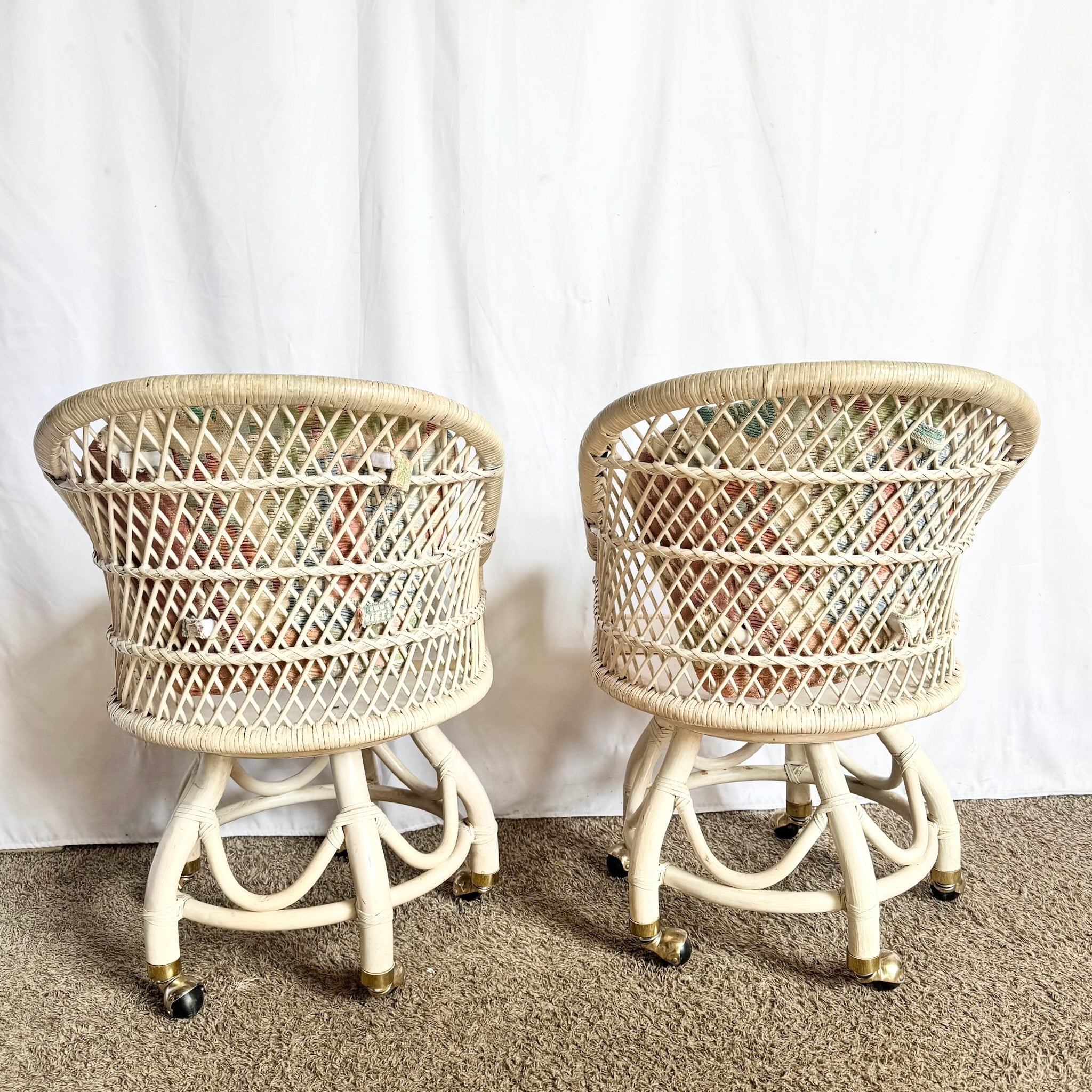 Boho Chic Beige Buri Rattan Swivel Dining Chairs - Set of 4