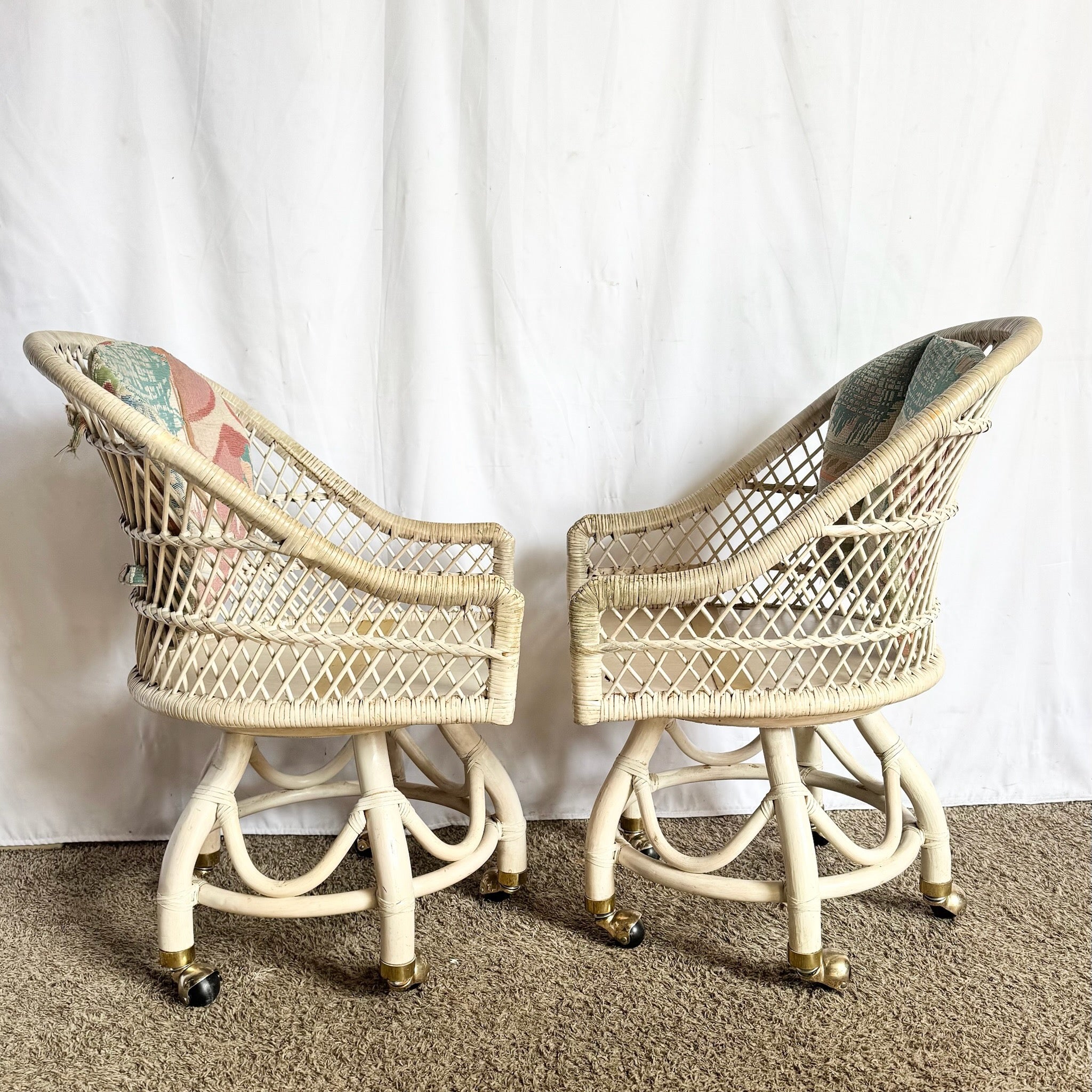 Boho Chic Beige Buri Rattan Swivel Dining Chairs - Set of 4