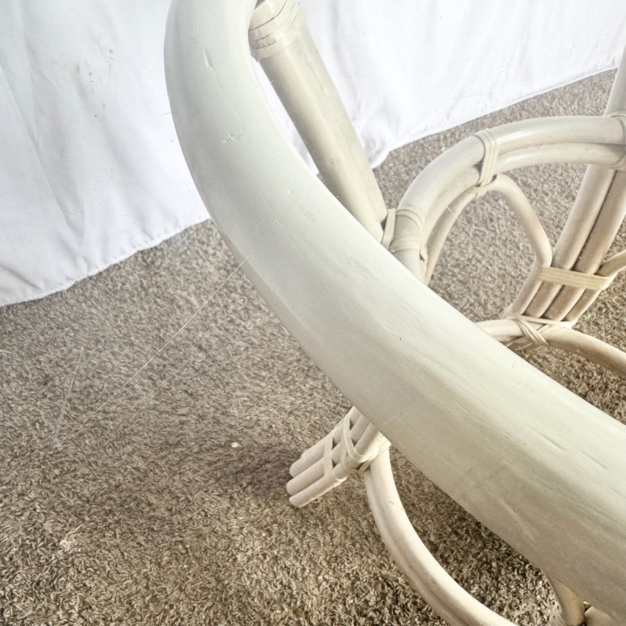 Boho Chic Beige Rattan Circular Glass Top Dining Table