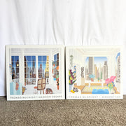 Vintage Thomas McKnight Madison Square and Manhattan Prints on Wood Bard Frame - Two Pieces