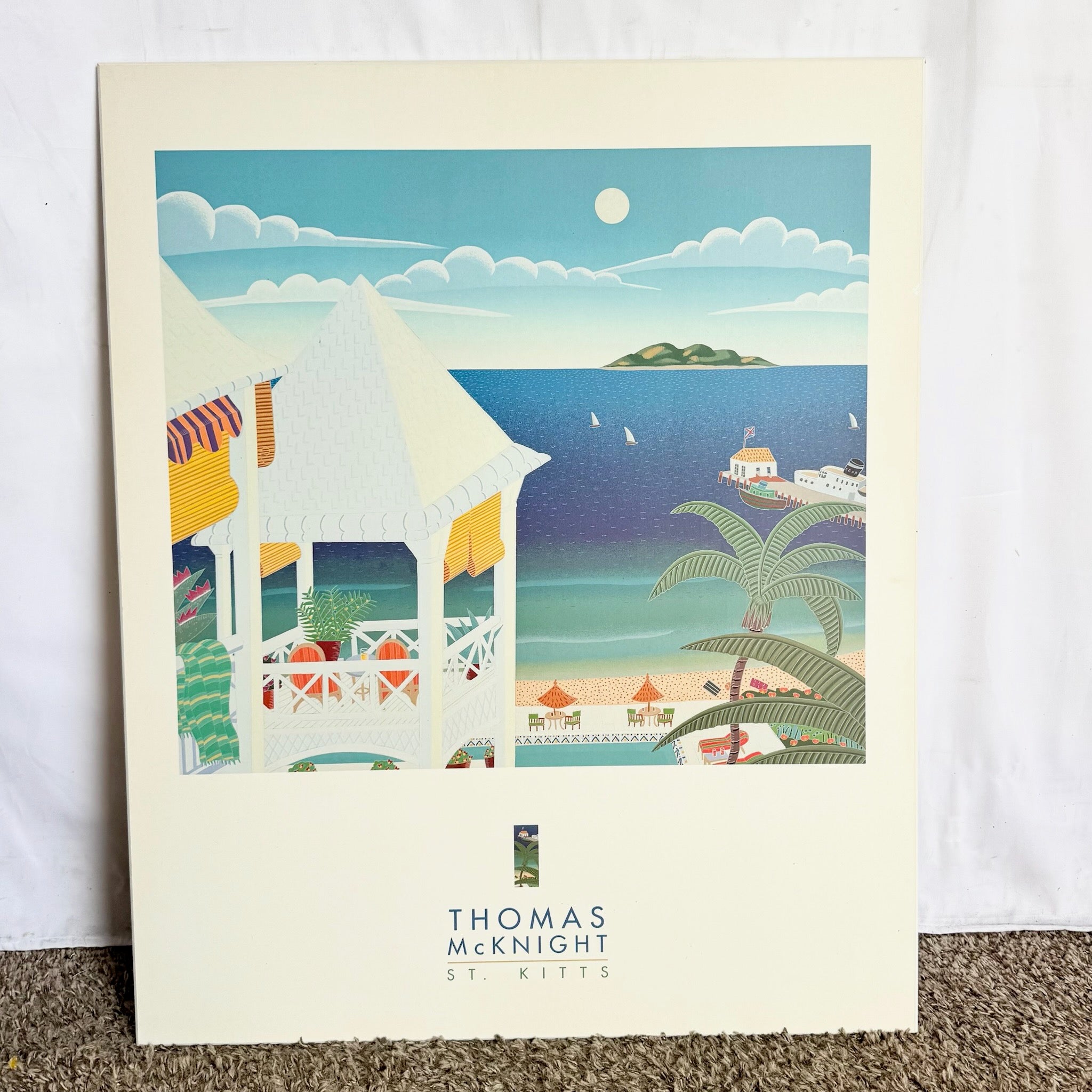 Vintage Thomas McKnight St. Kitts Print on Wood Board