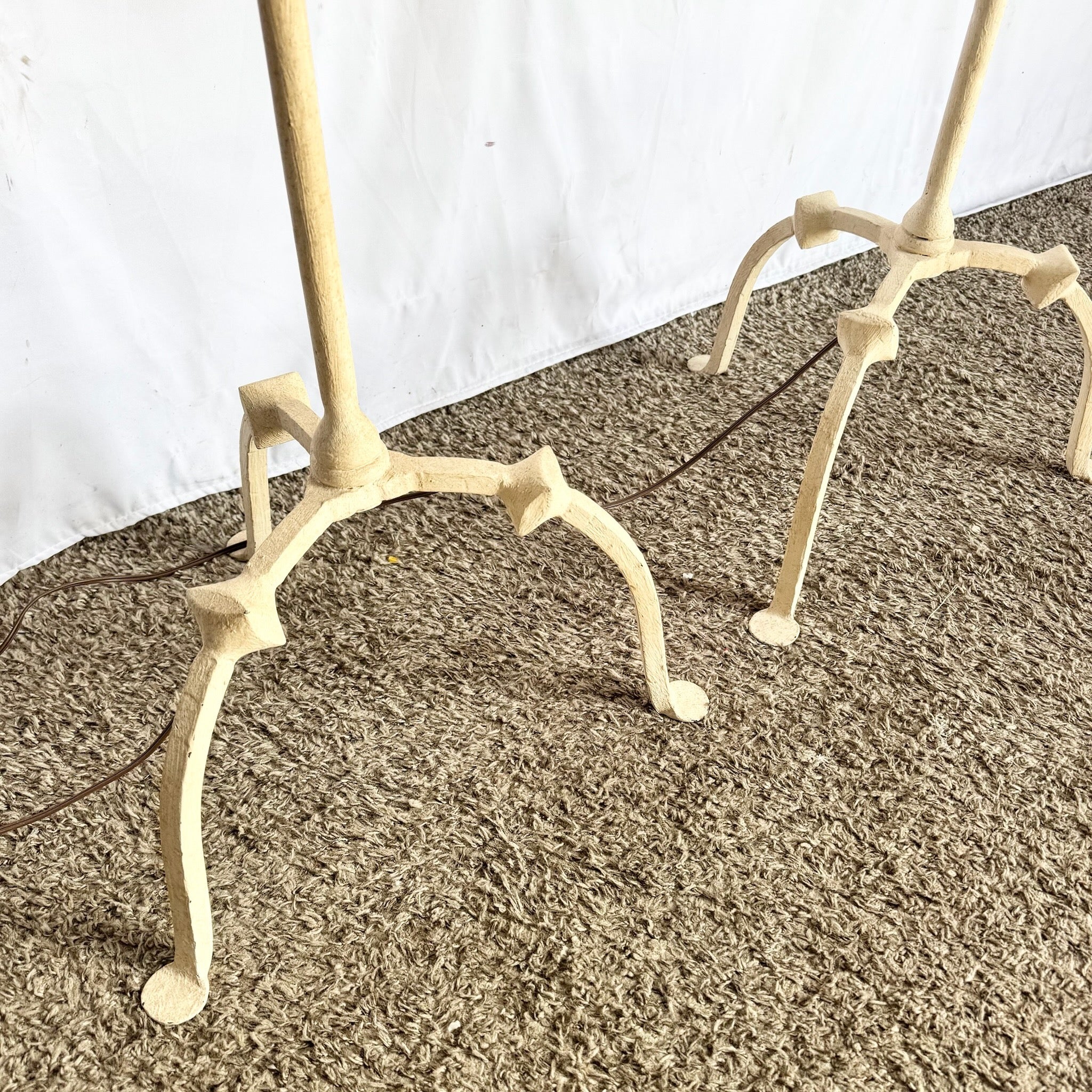 Vintage French Provincial Candlestick Floor Lamps With Three-Legged Base - A Pair