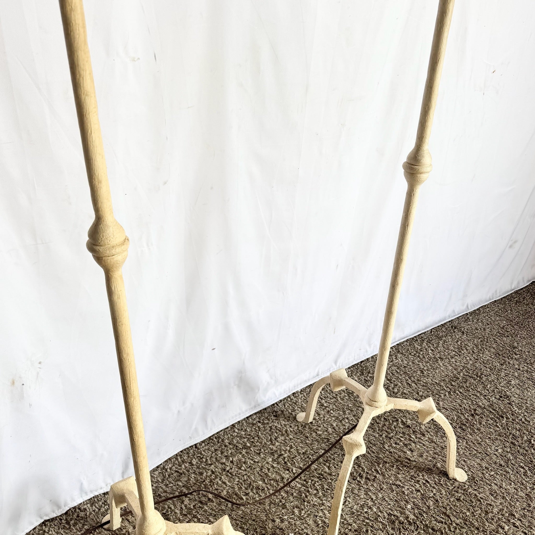 Vintage French Provincial Candlestick Floor Lamps With Three-Legged Base - A Pair