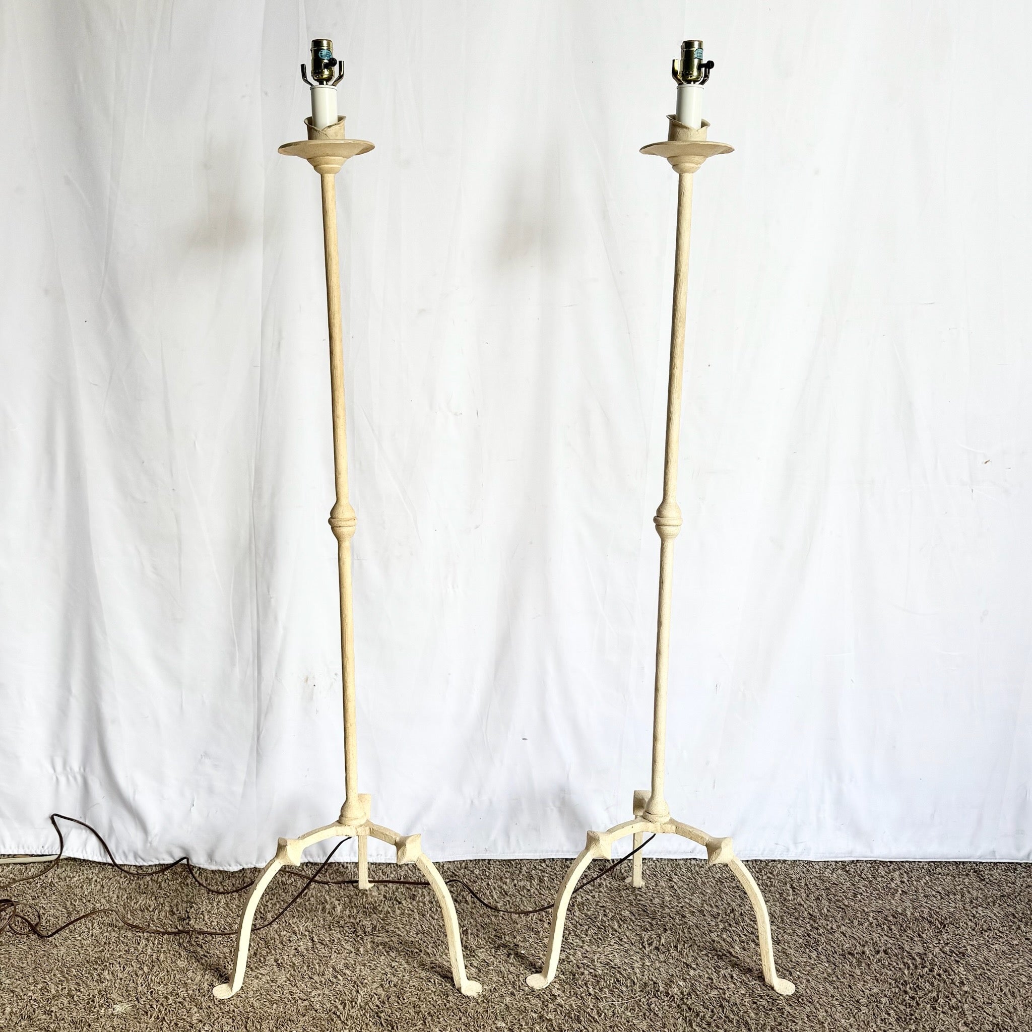 Vintage French Provincial Candlestick Floor Lamps With Three-Legged Base - A Pair