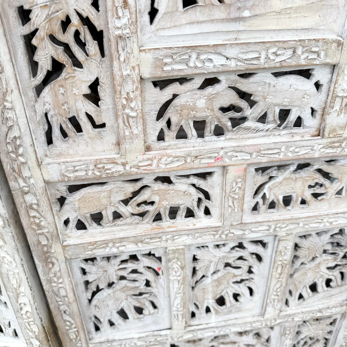 Angle Indian Hand Carved White Room Divider/Screen - 4 Panels