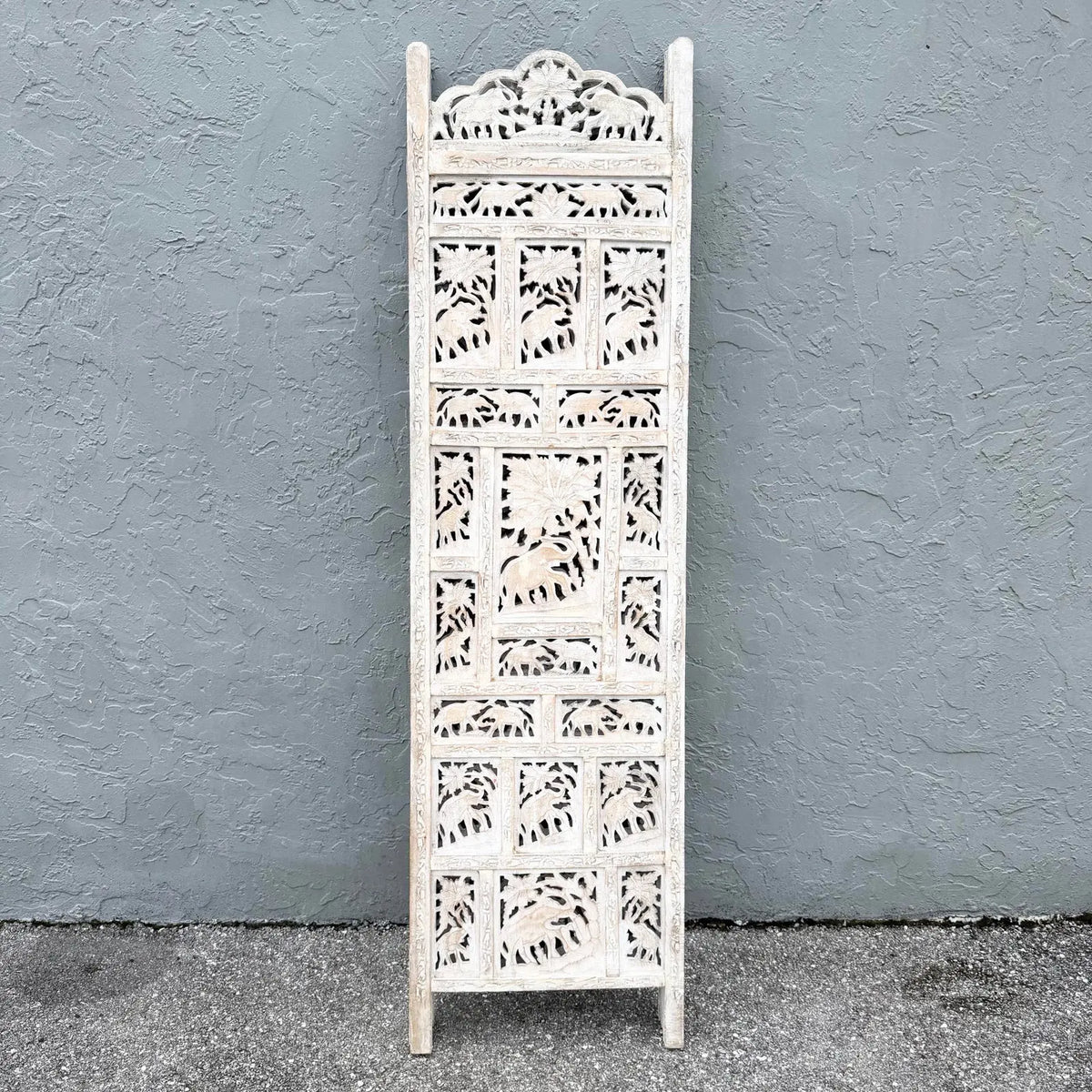 Angle Indian Hand Carved White Room Divider/Screen - 4 Panels