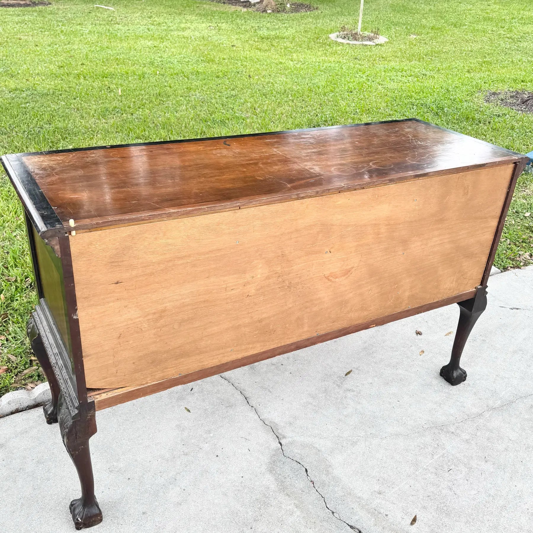 Antique 19th Century Burlwood Ball in Claw Foot Sideboard/Buffet