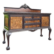 Antique 19th Century Burlwood Ball in Claw Foot Sideboard/Buffet - Dolphin & Flamingo