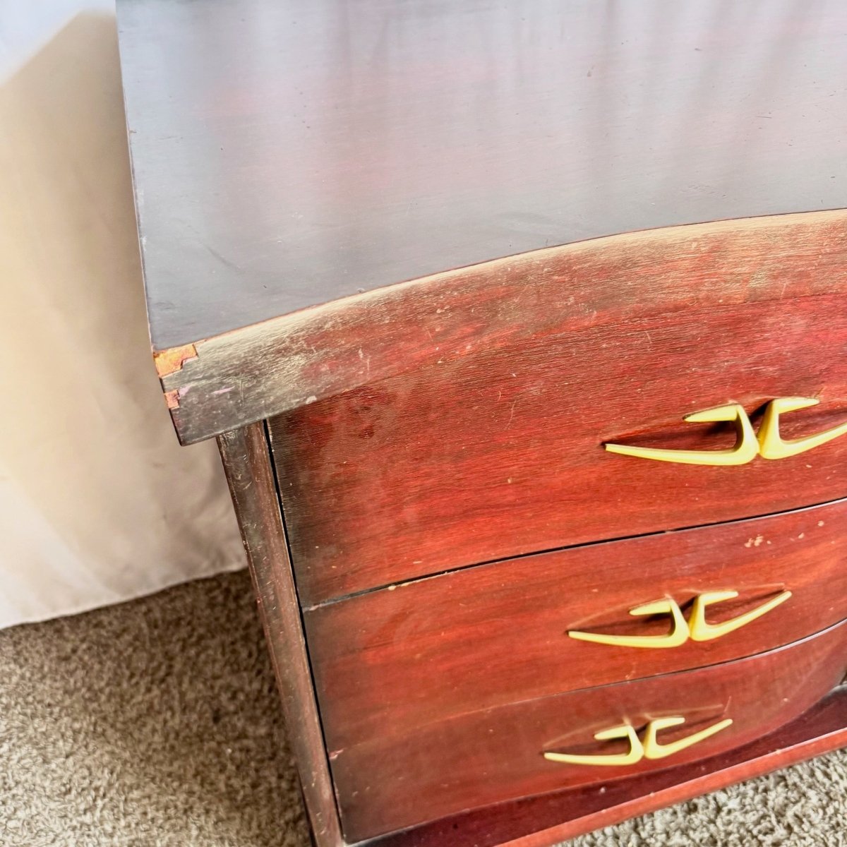 Antique Art Deco Wooden Dresser - 9 Drawers - Dolphin & Flamingo