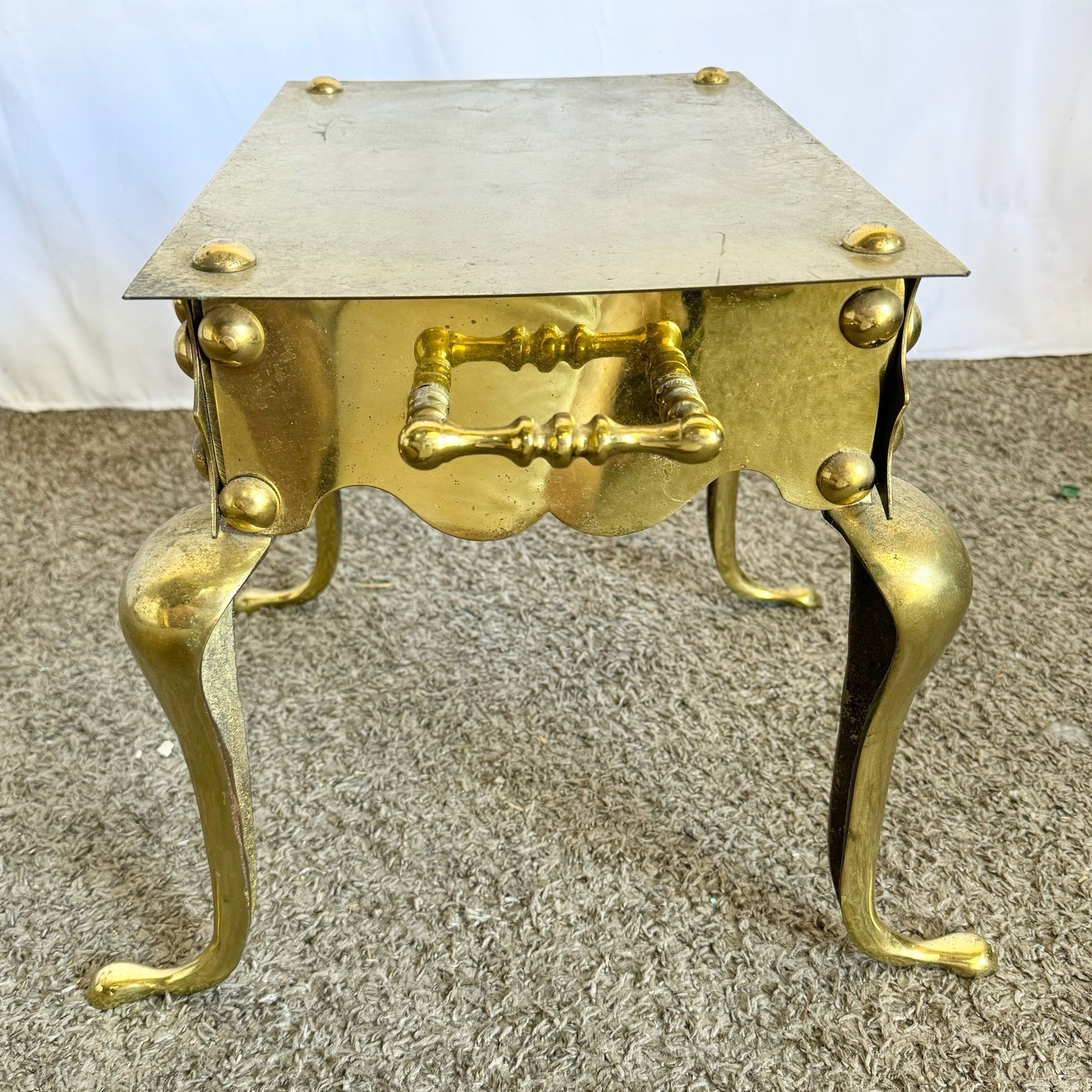 Antique Brass Fire Place Kettle Trivet/Side Table - Dolphin & Flamingo