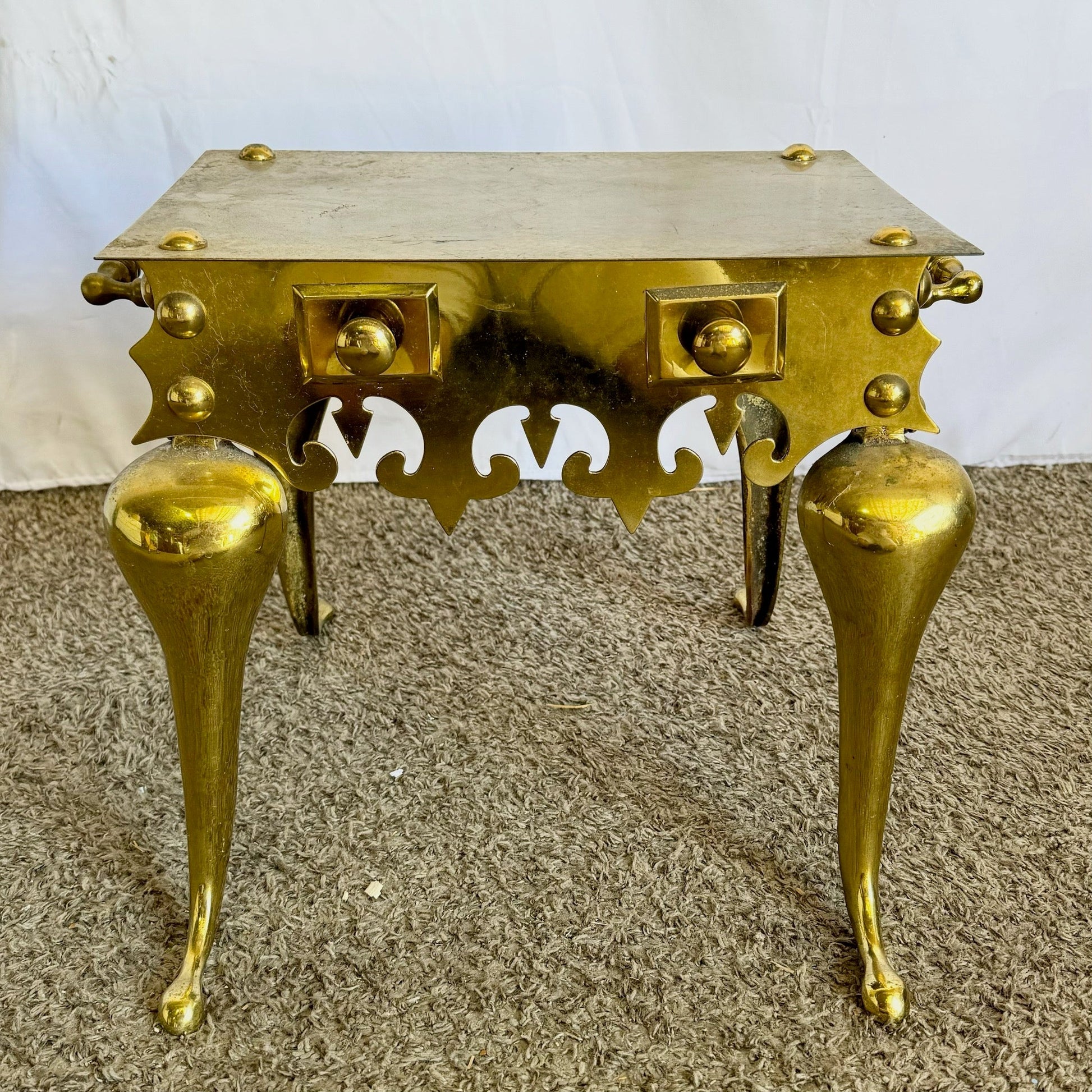 Antique Brass Fire Place Kettle Trivet/Side Table - Dolphin & Flamingo