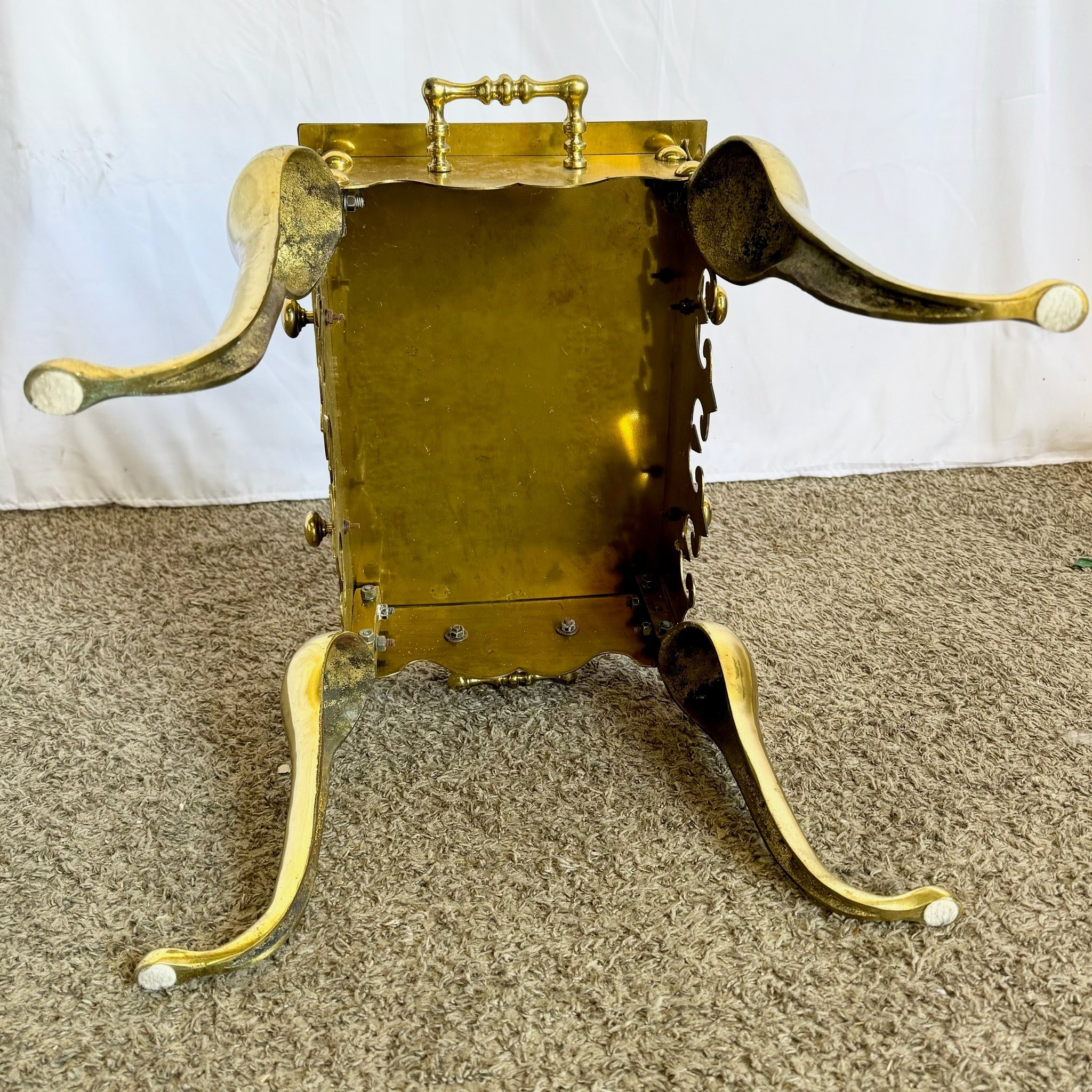 Antique Brass Fire Place Kettle Trivet/Side Table - Dolphin & Flamingo