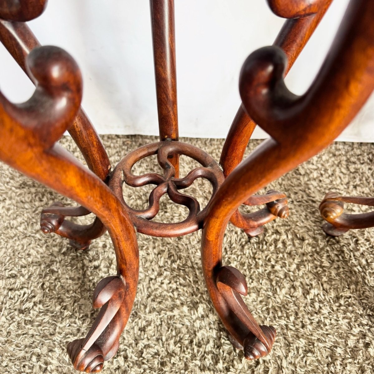 Antique Chinoiserie Burl Plant Stands/Side Tables - A Pair - Dolphin & Flamingo