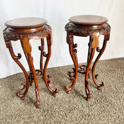 Antique Chinoiserie Burl Plant Stands/Side Tables - A Pair - Dolphin & Flamingo