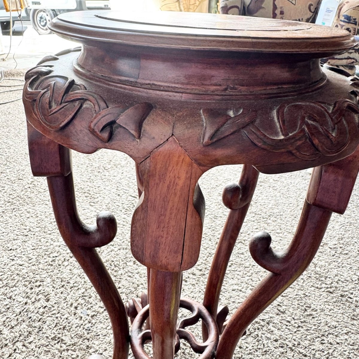 Antique Chinoiserie Burl Plant Stands/Side Tables - A Pair - Dolphin & Flamingo