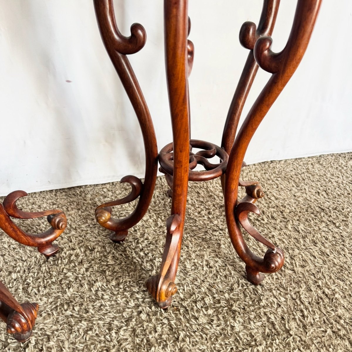 Antique Chinoiserie Burl Plant Stands/Side Tables - A Pair - Dolphin & Flamingo