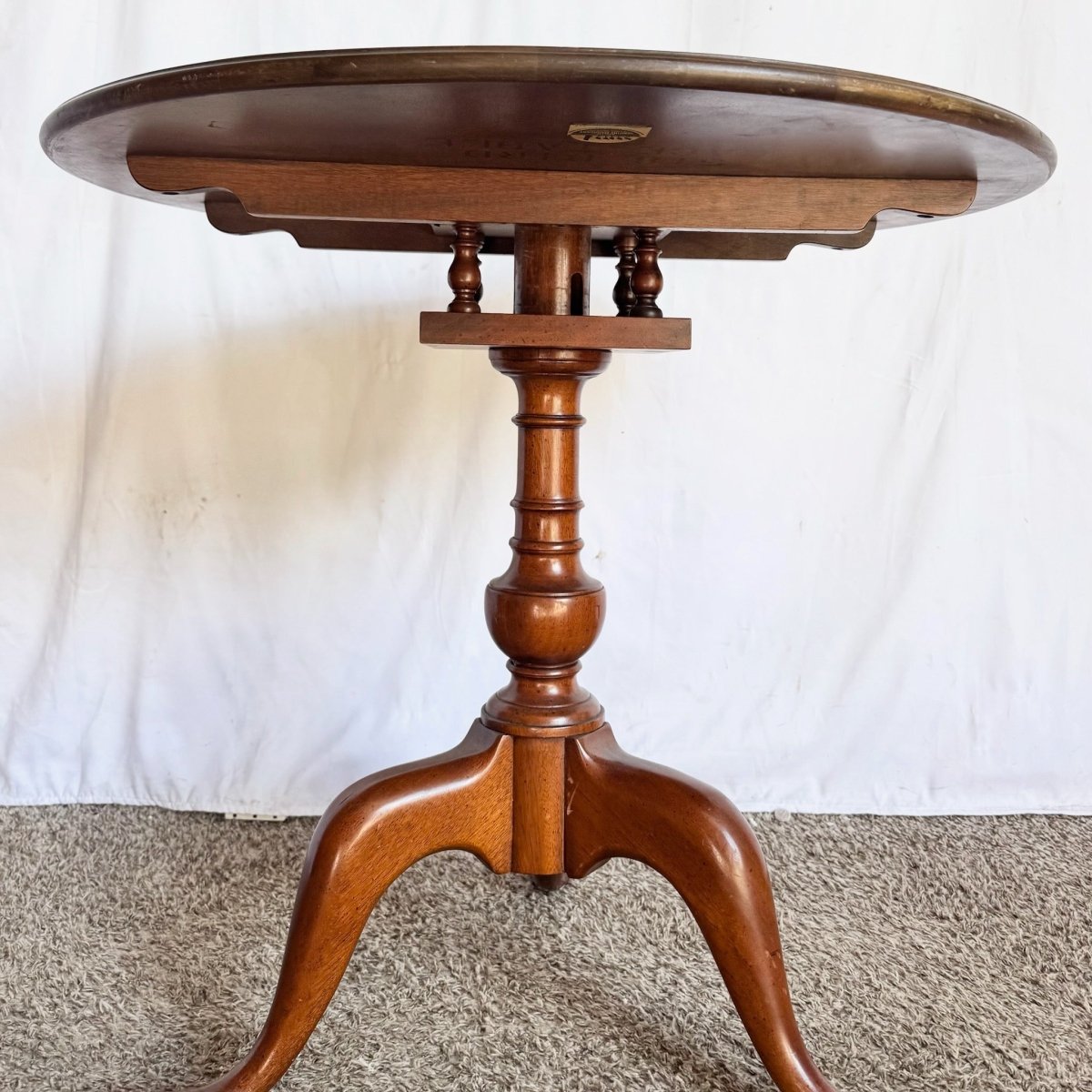 Antique Colonial Wooden Tilt Top Occasional/Bird Cage Table - Dolphin & Flamingo