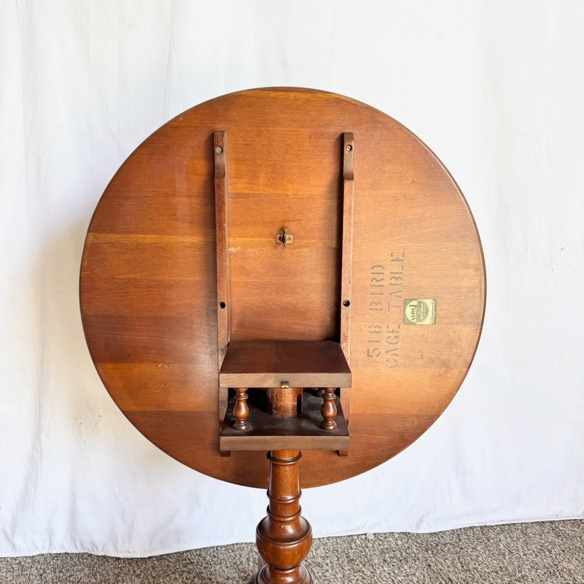 Antique Colonial Wooden Tilt Top Occasional/Bird Cage Table - Dolphin & Flamingo