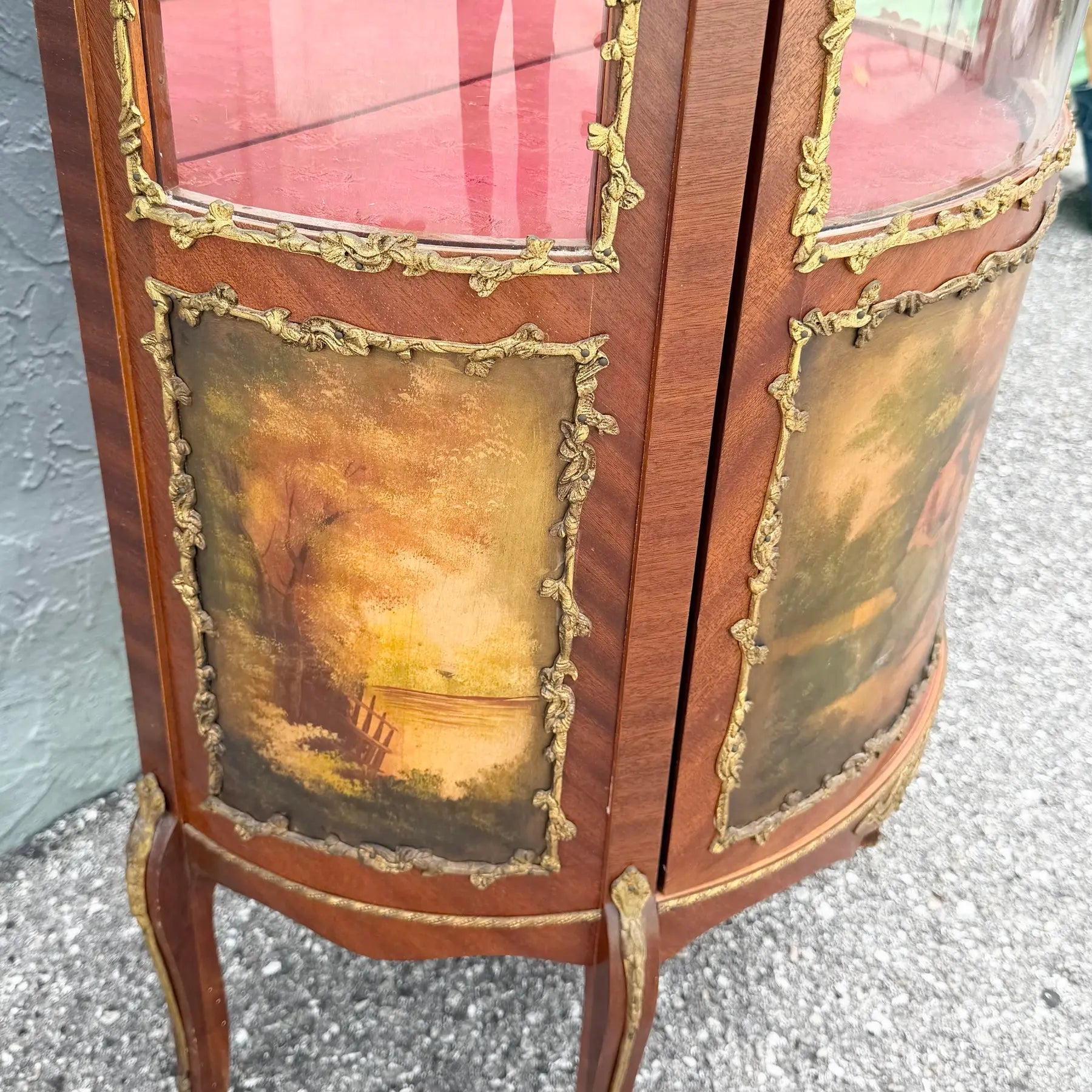 Antique French Louis XV Style Curio Display Cabinet Dolphin & Flamingo