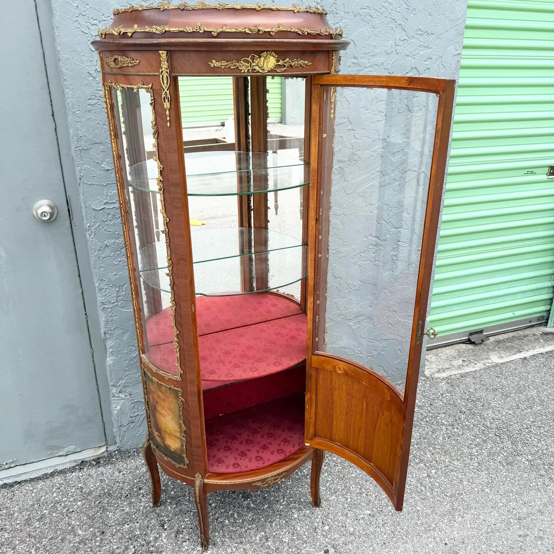 Antique French Louis XV Style Curio Display Cabinet Dolphin & Flamingo