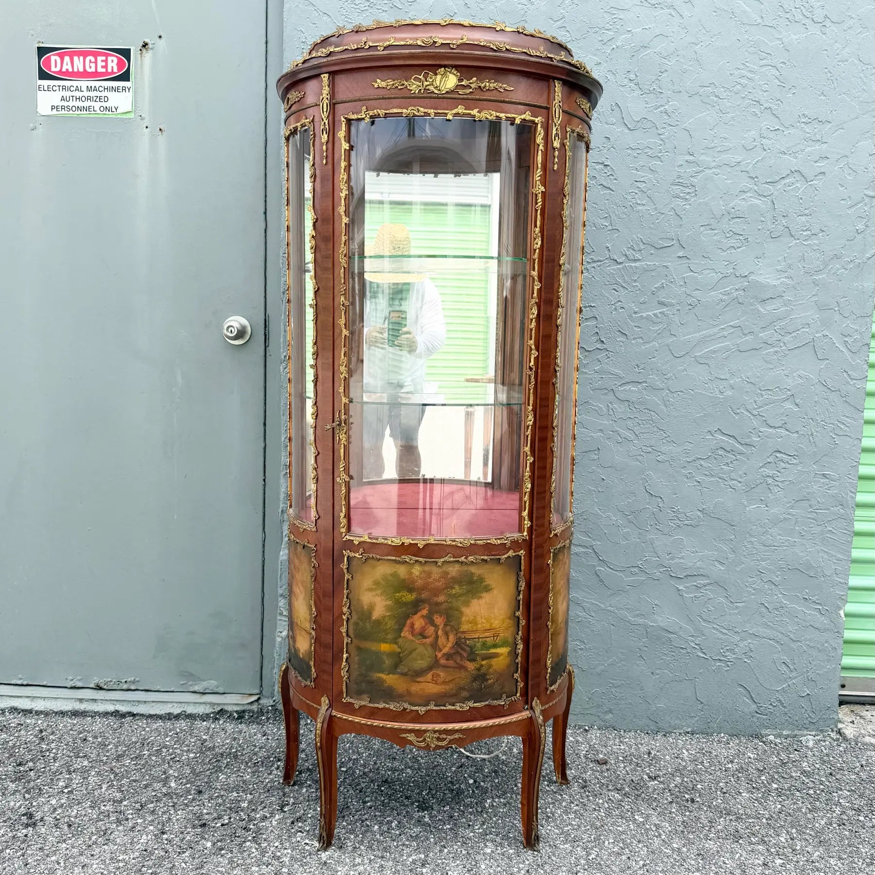 Antique French Louis XV Style Curio Display Cabinet Dolphin & Flamingo