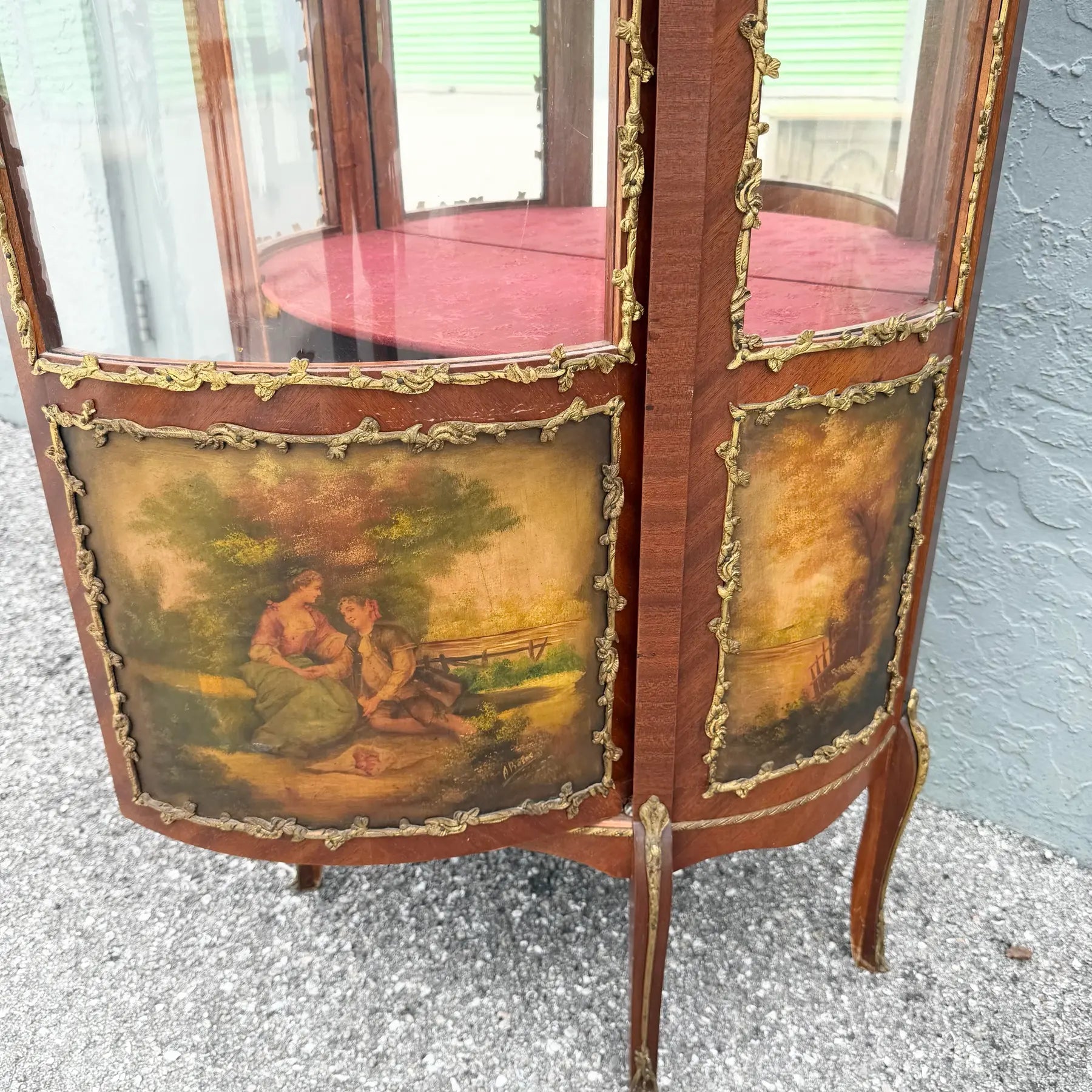 Antique French Louis XV Style Curio Display Cabinet Dolphin & Flamingo