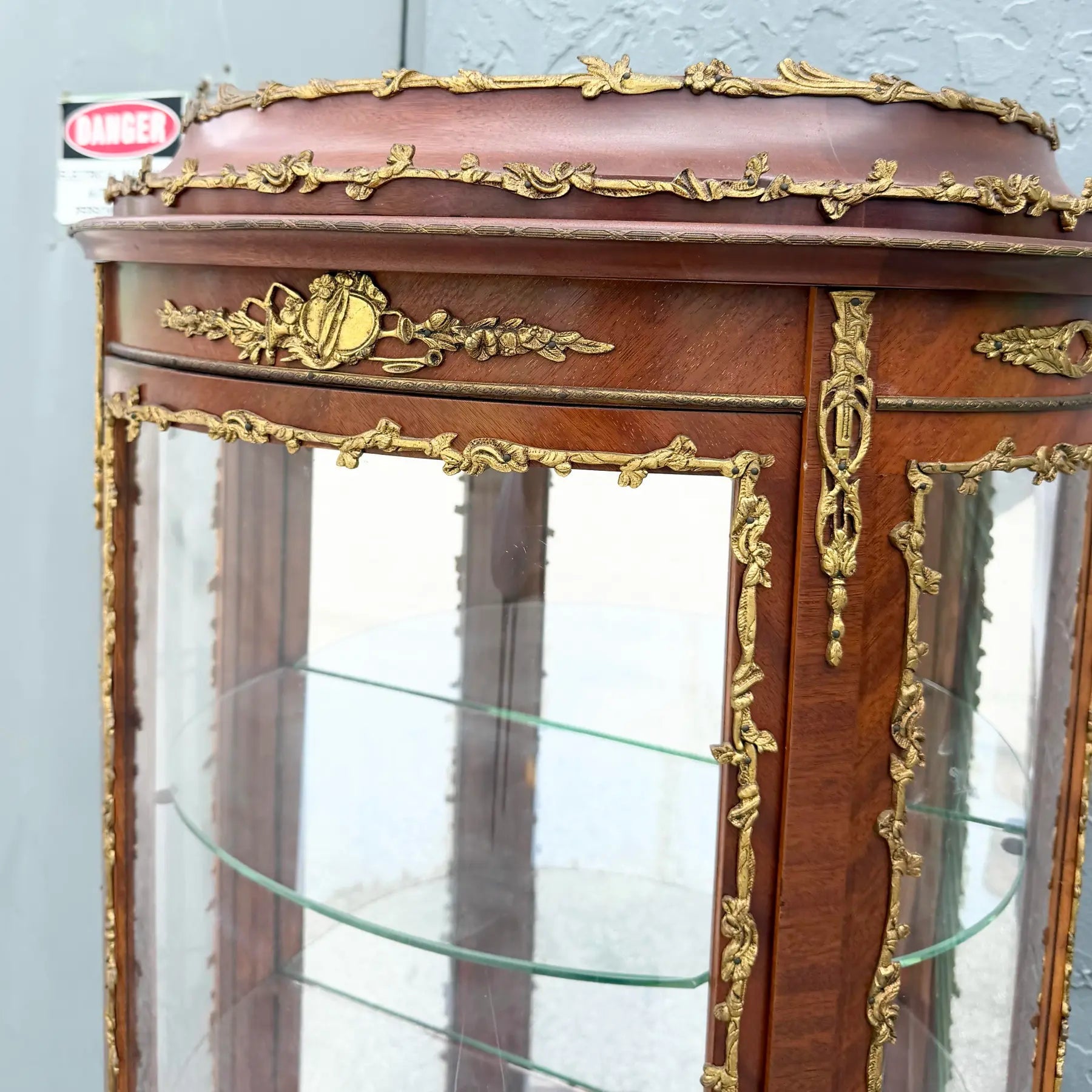 Antique French Louis XV Style Curio Display Cabinet Dolphin & Flamingo