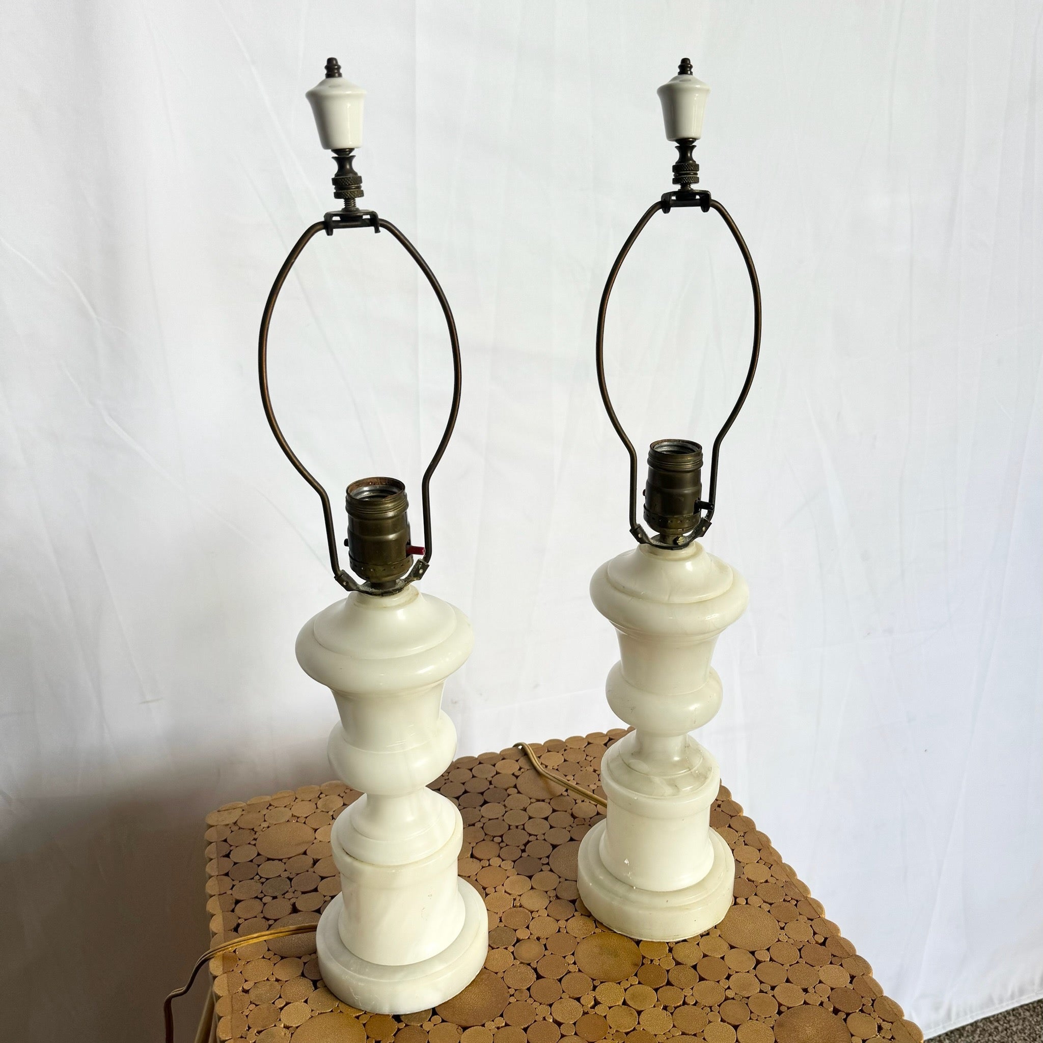 Antique Italian Alabaster Table Lamps - A Pair - Dolphin & Flamingo