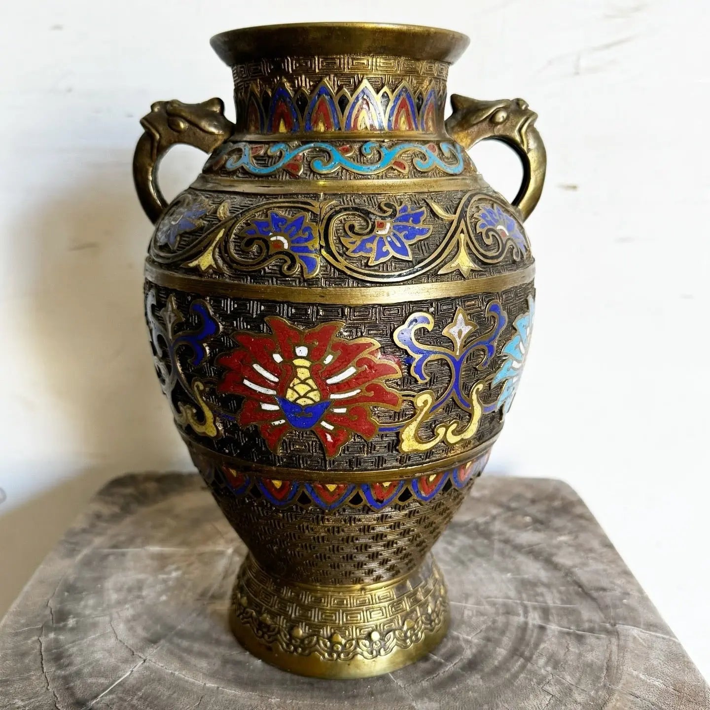 Reminiscence レミニセンス Mi Fa ギモーヴ guimauve Antique Japanese Brass Enameled Chapleve Vase – Dolphin & Flamingo