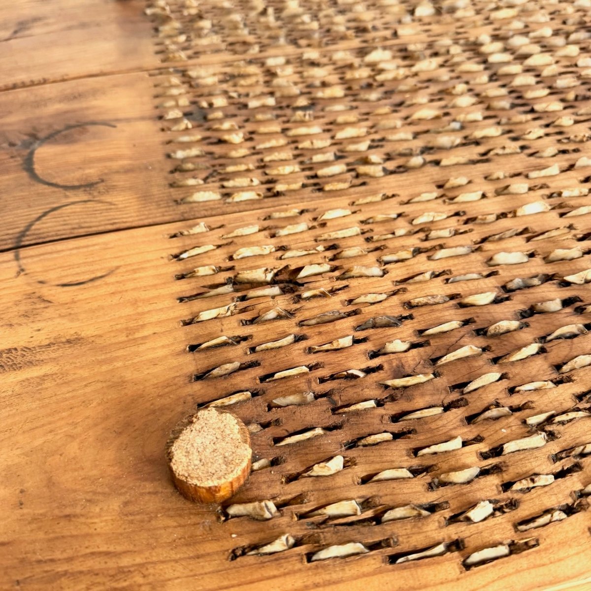 Antique Mediterranean Threshing Table/Coffee Table With Glass Top - Dolphin & Flamingo