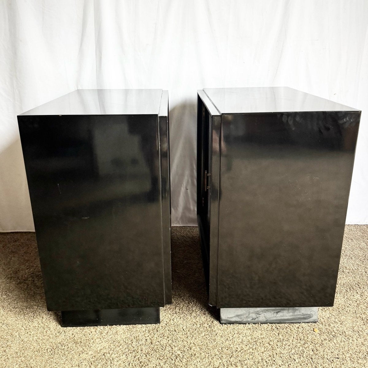 Art Deco Black Lacquered and Gold Chests of Drawers - A Pair - Dolphin & Flamingo