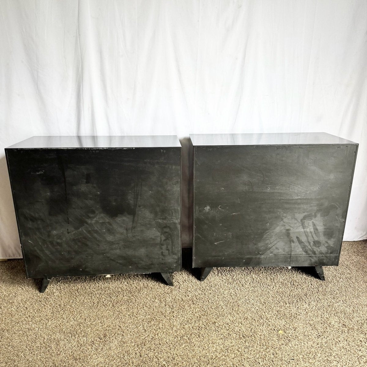 Art Deco Black Lacquered and Gold Chests of Drawers - A Pair - Dolphin & Flamingo