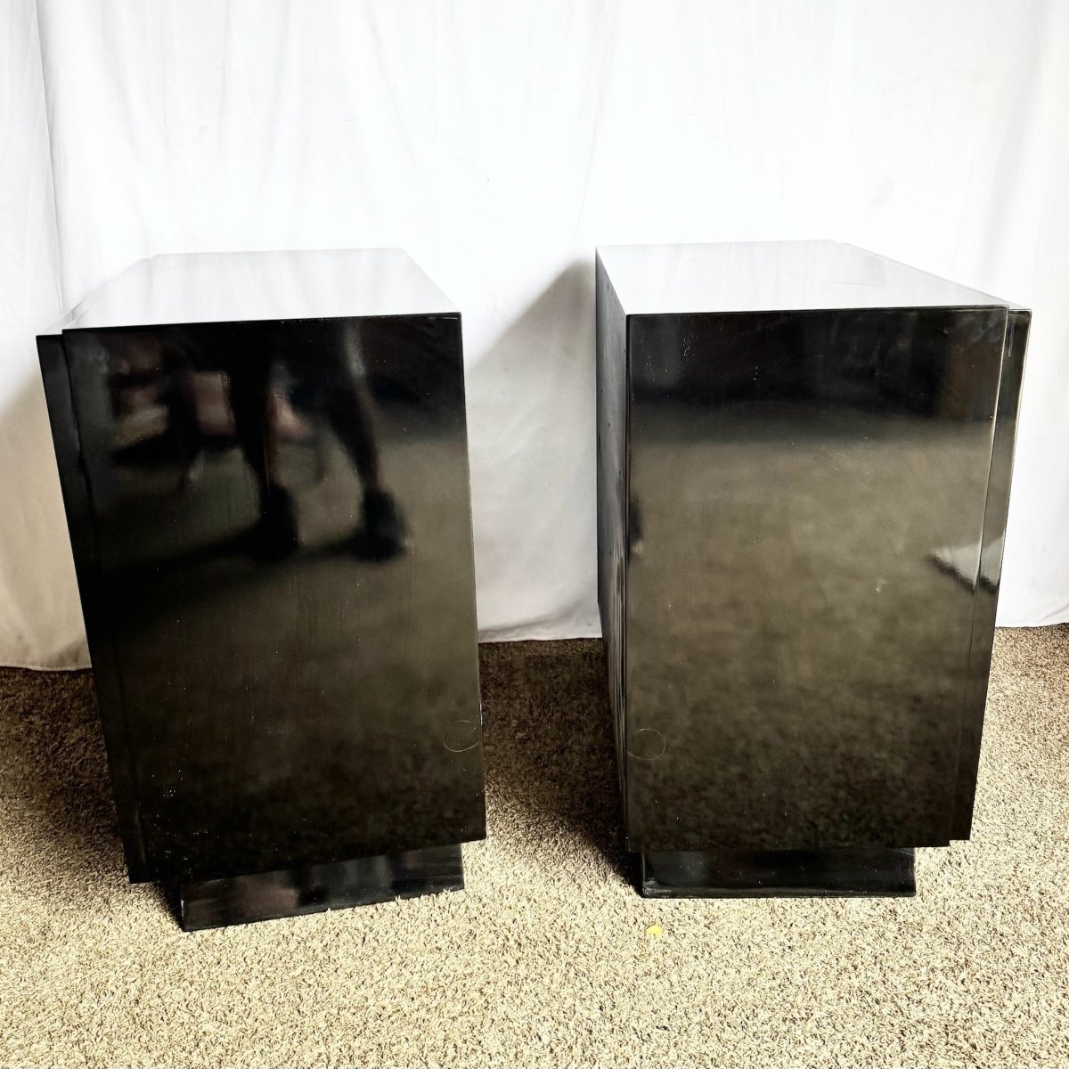 Art Deco Black Lacquered and Gold Chests of Drawers - A Pair - Dolphin & Flamingo
