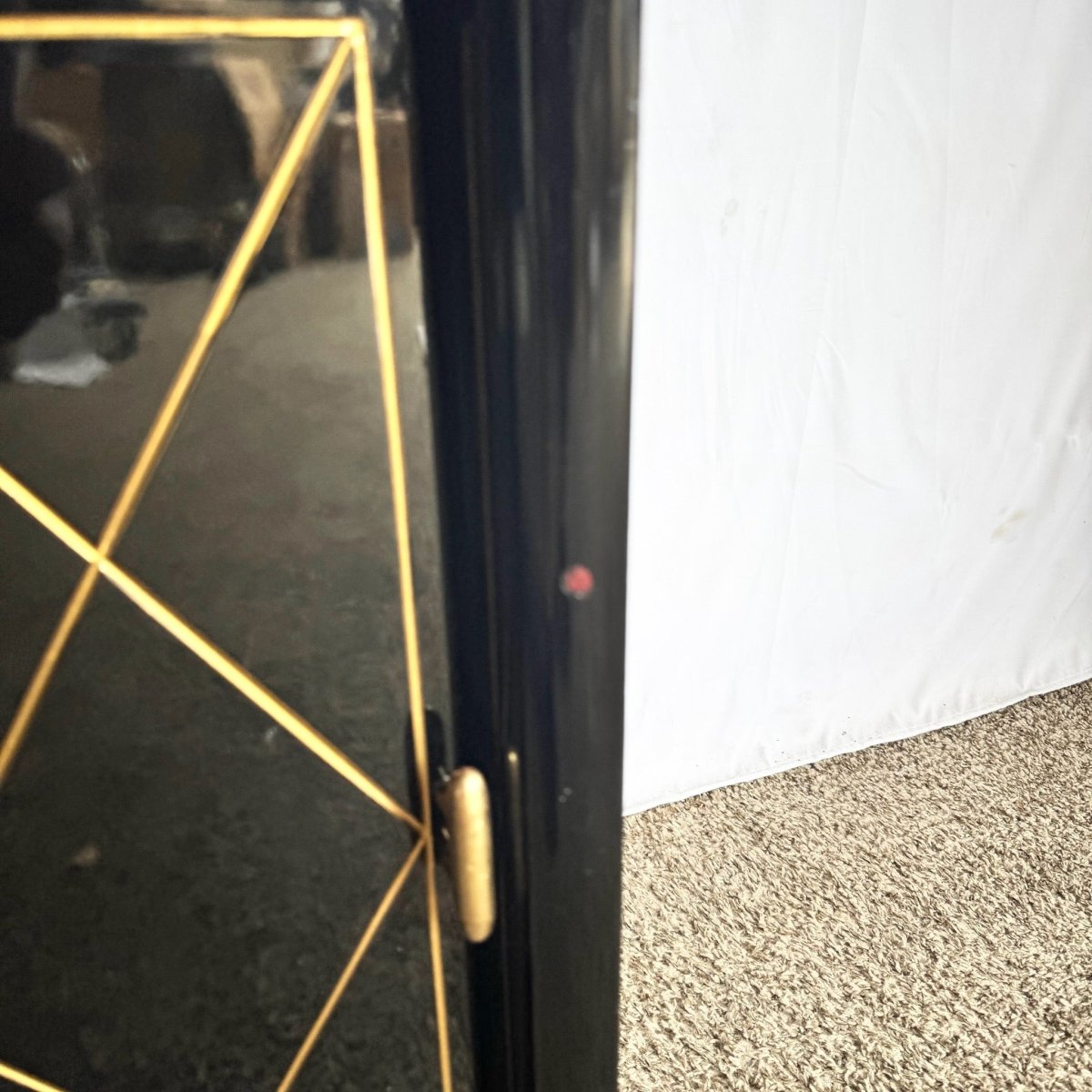 Art Deco Black Lacquered and Gold Nighstands With Brass Hardware - A Pair - Dolphin & Flamingo