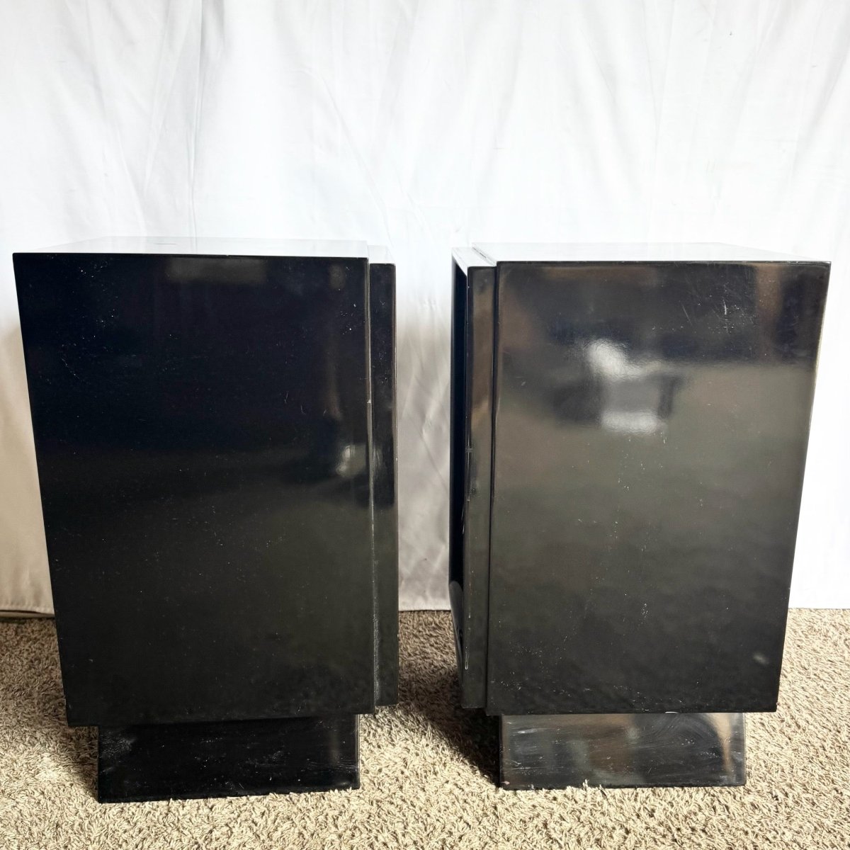 Art Deco Black Lacquered and Gold Nighstands With Brass Hardware - A Pair - Dolphin & Flamingo