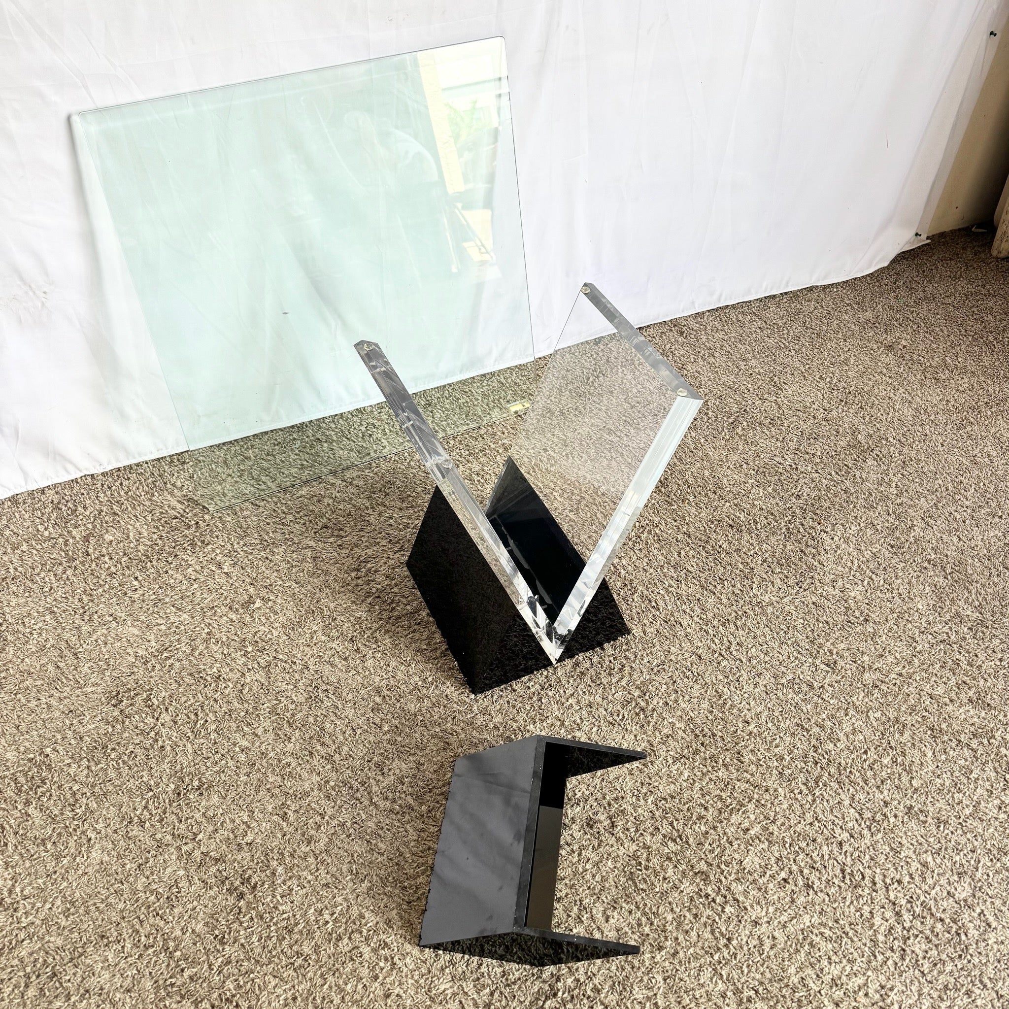 Art Deco Black Plastic and Lucite Glass Top Side Table by Shlomi Haziza - Dolphin & Flamingo