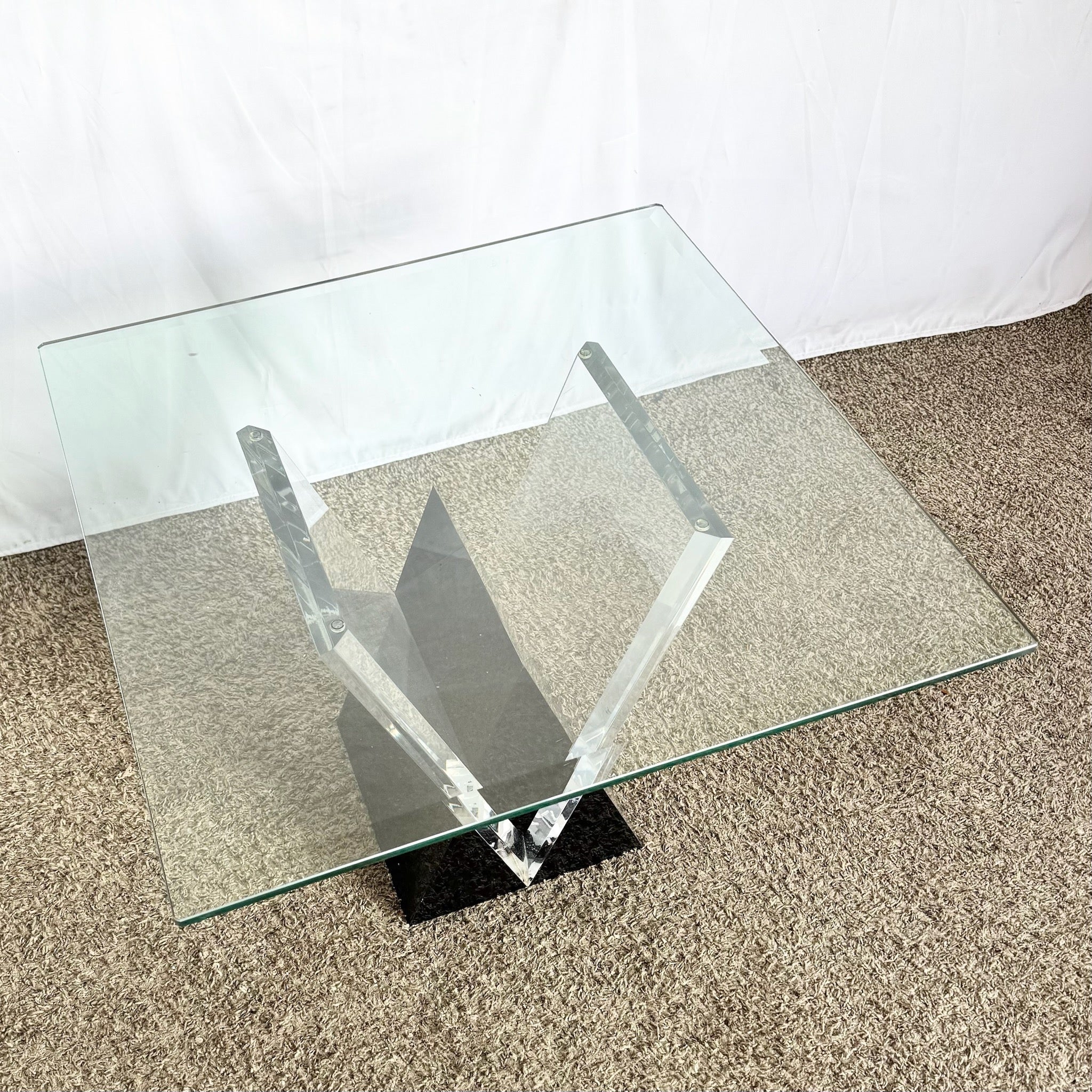 Art Deco Black Plastic and Lucite Glass Top Side Table by Shlomi Haziza - Dolphin & Flamingo
